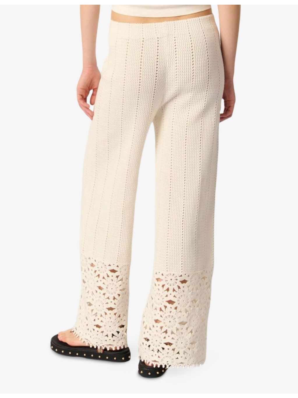 Wide-Leg Floral-Pattern Crochet-Knit Trousers - 4