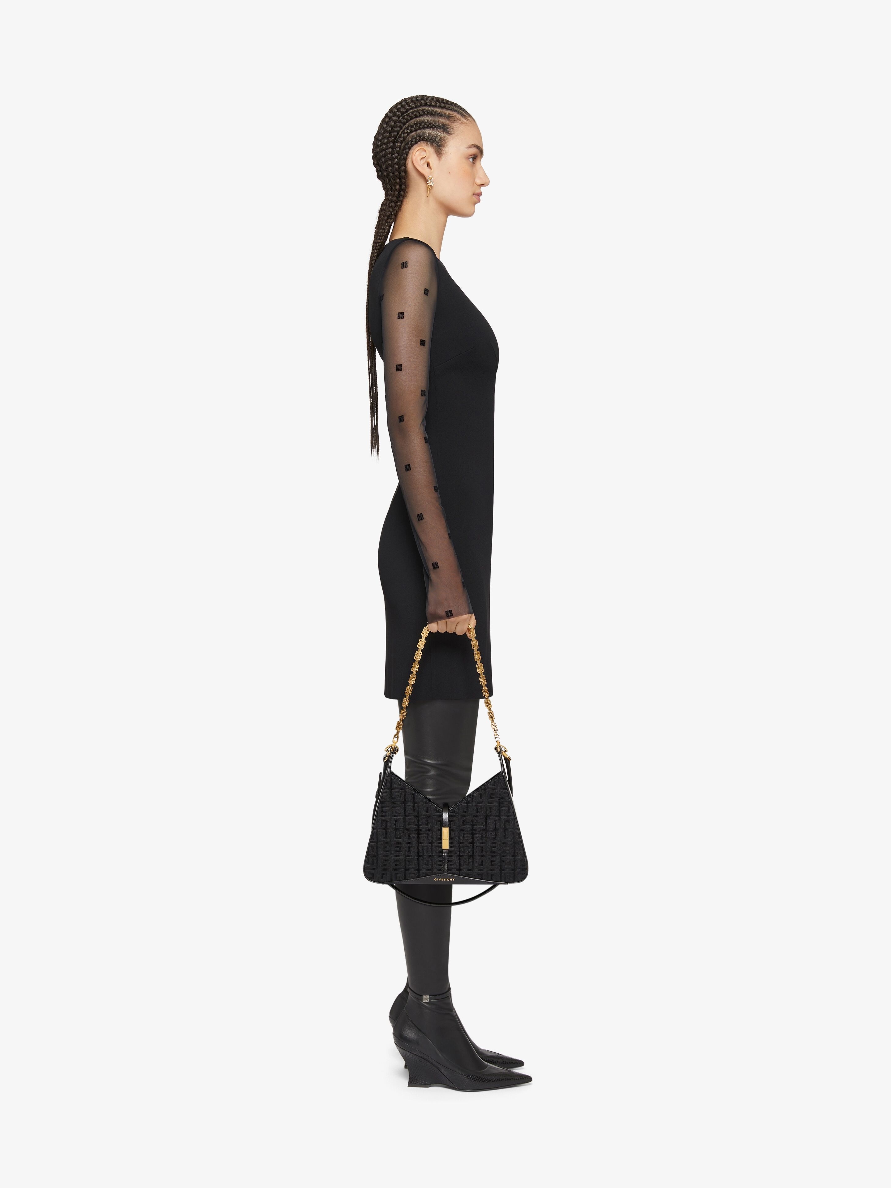 DRESS IN SABLE STRETCH AND 4G TULLE - 3