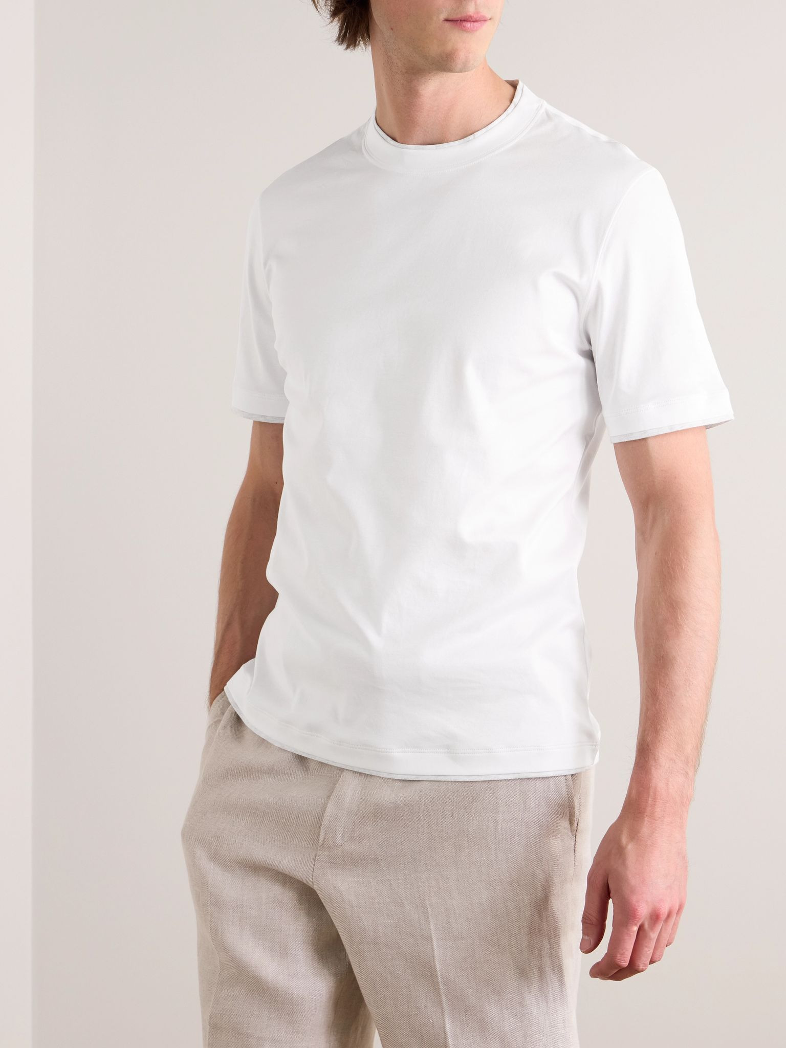Layered Cotton-Jersey T-Shirt White - 3