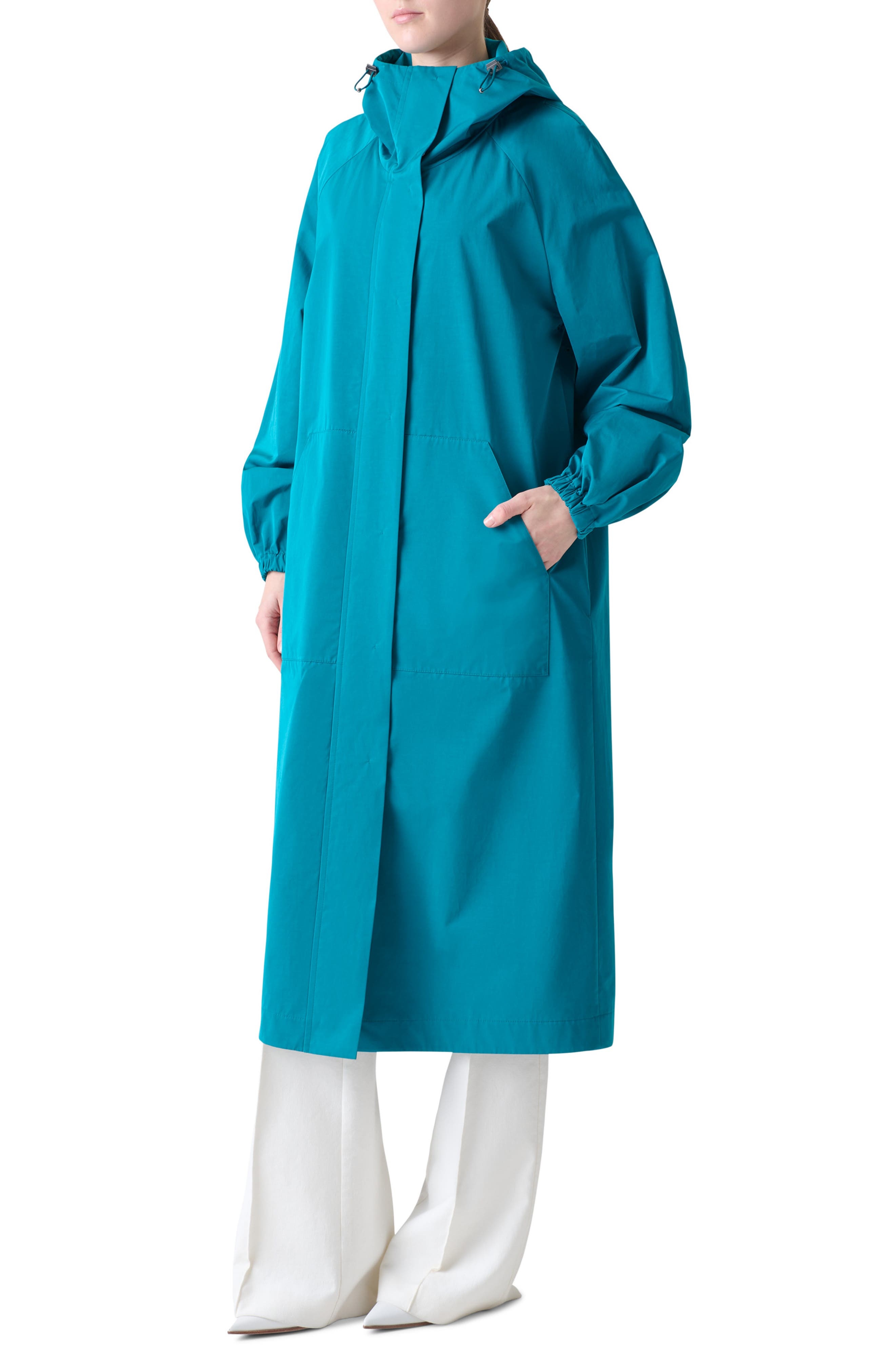 Akris Zachary Water Repellent Hooded Long Parka in Laguna Blue at Nordstrom - 3