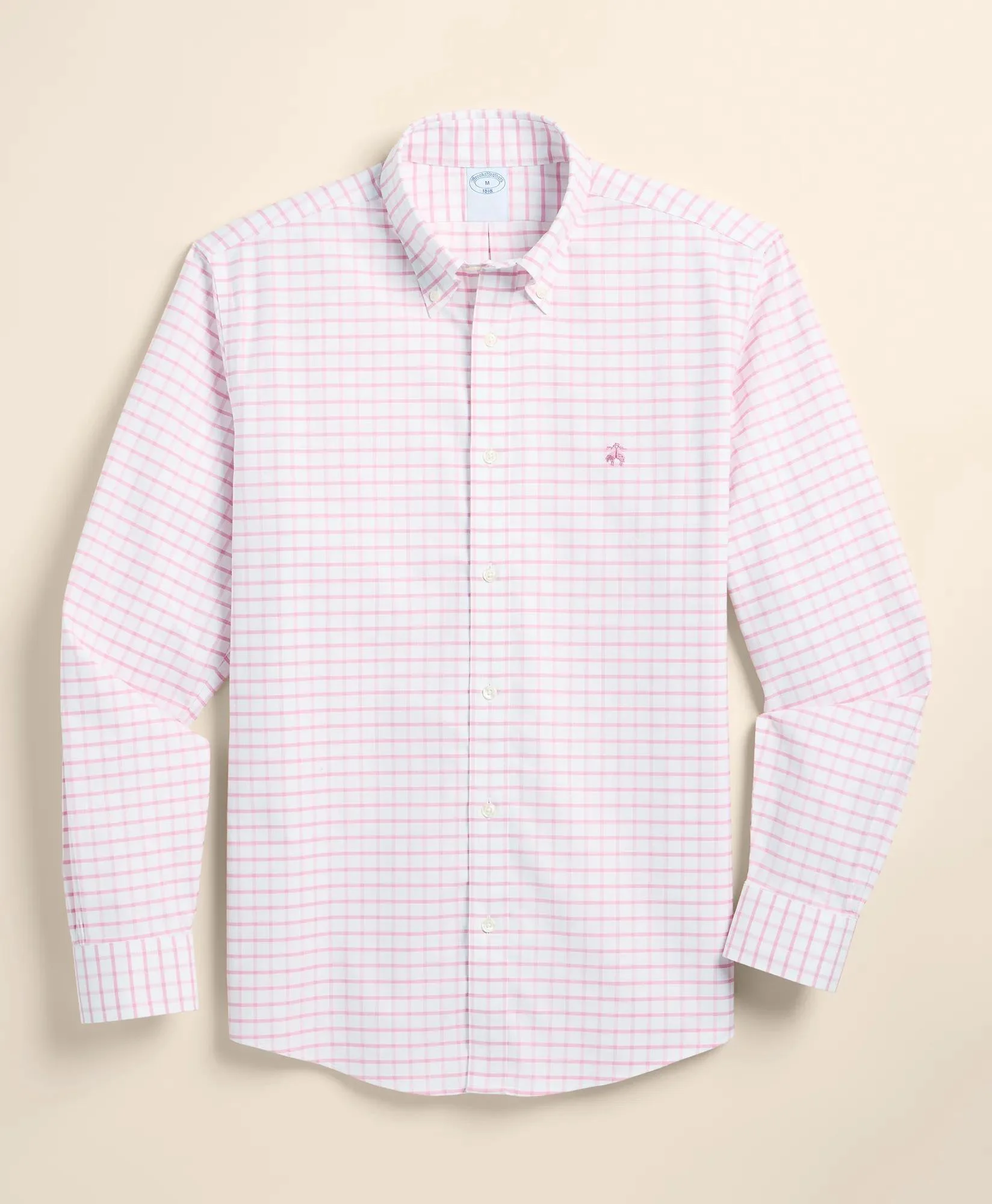Stretch Cotton Non-Iron Oxford Polo Button Down, Windowpane Sport Shirt - 1