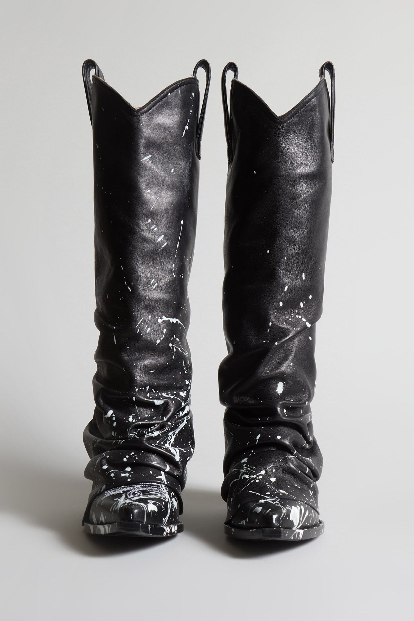 MID COWBOY BOOTS - BLACK PAINT SPLATTER - 2