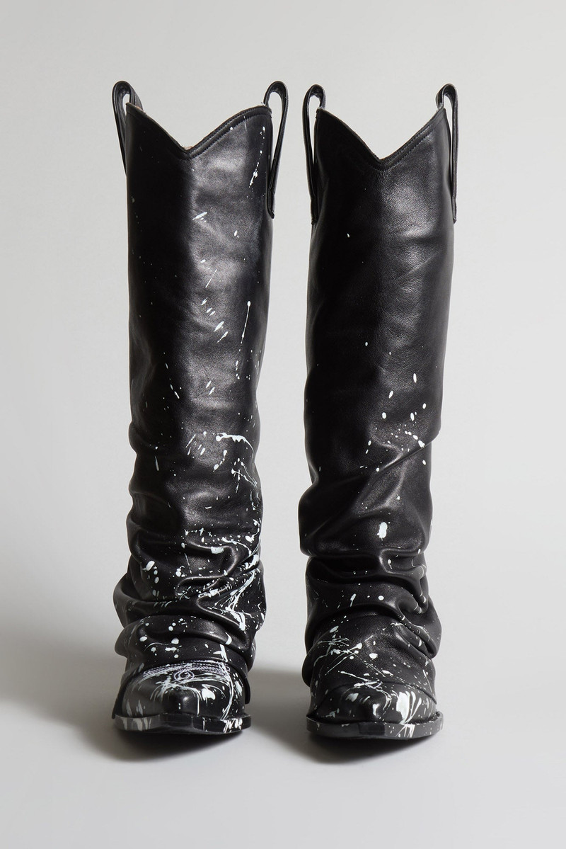 MID COWBOY BOOTS - BLACK PAINT SPLATTER 2