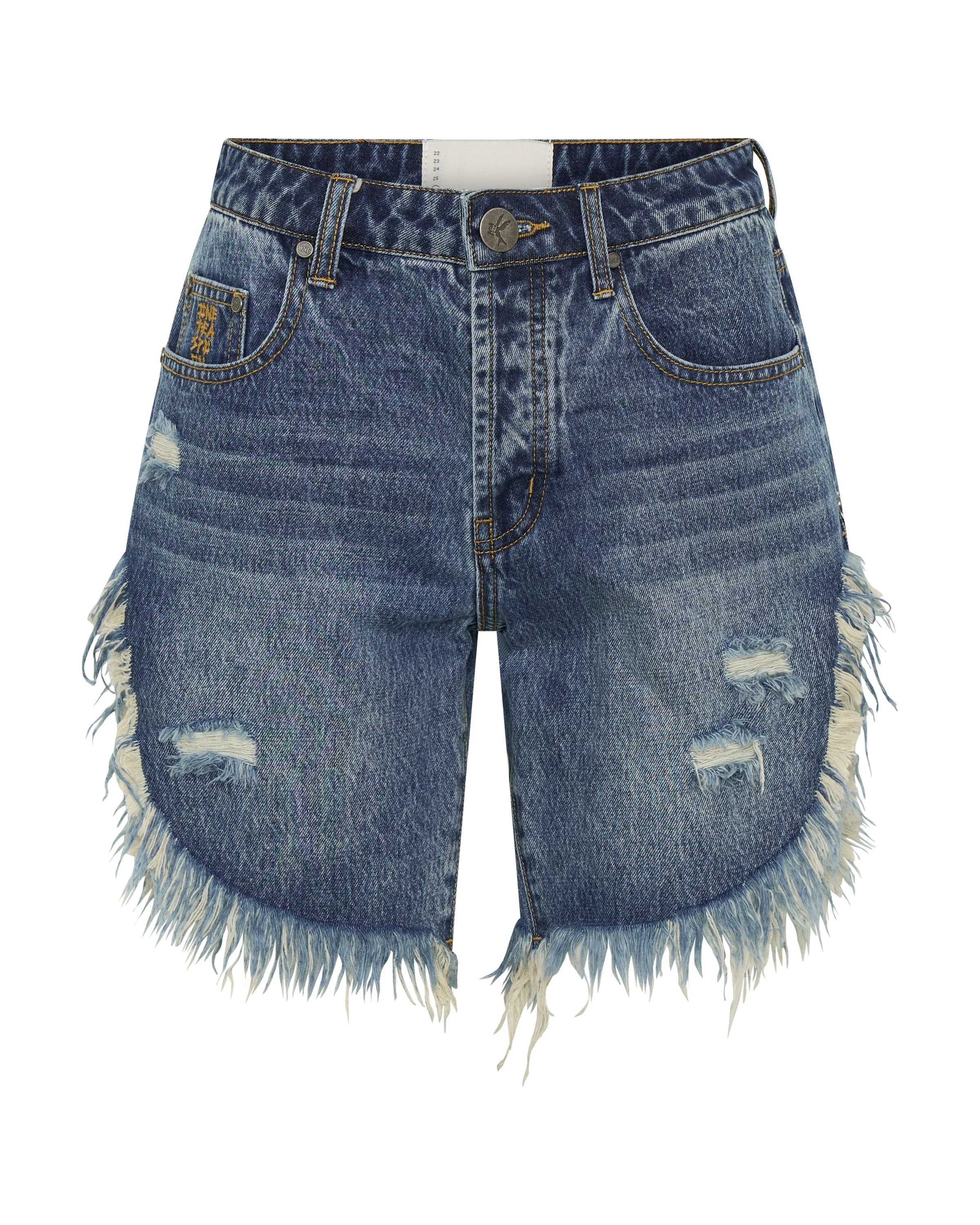 Frankies High Waist Long Length Denim Shorts - Blue Love - 1