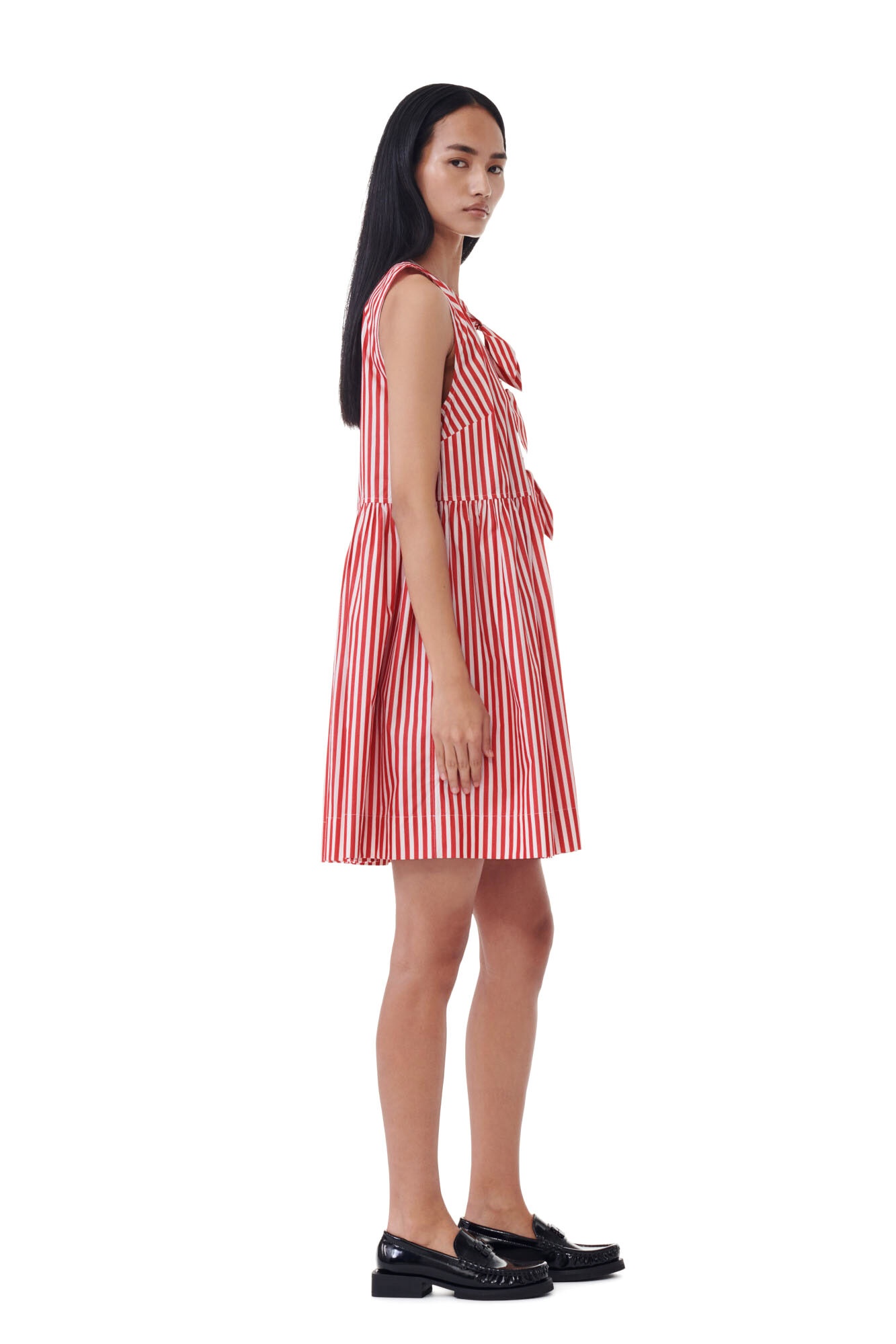 RED STRIPE COTTON MINI BOW TIE DRESS - 5