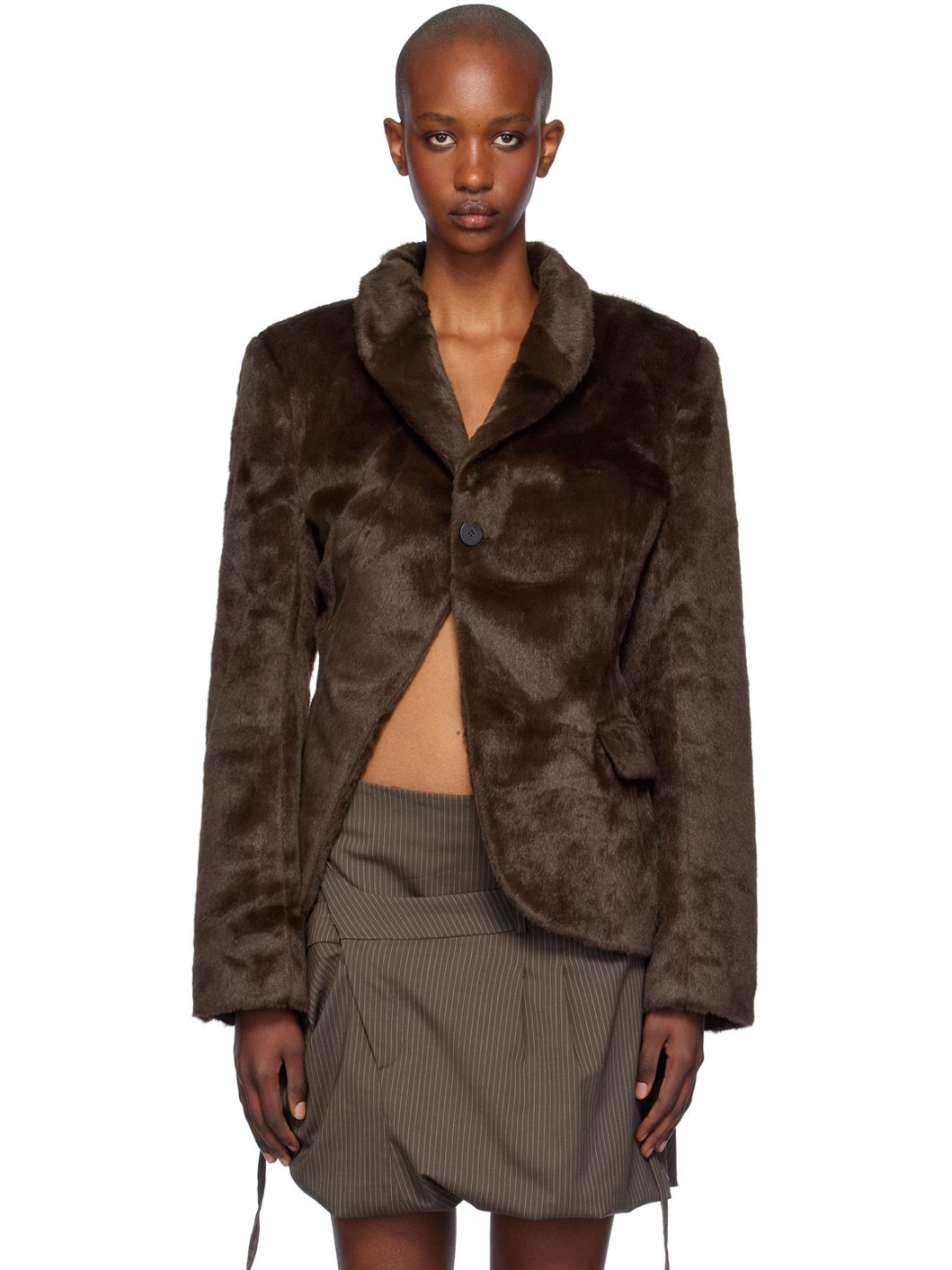 Brown Furry Deconstructed Blazer - 1