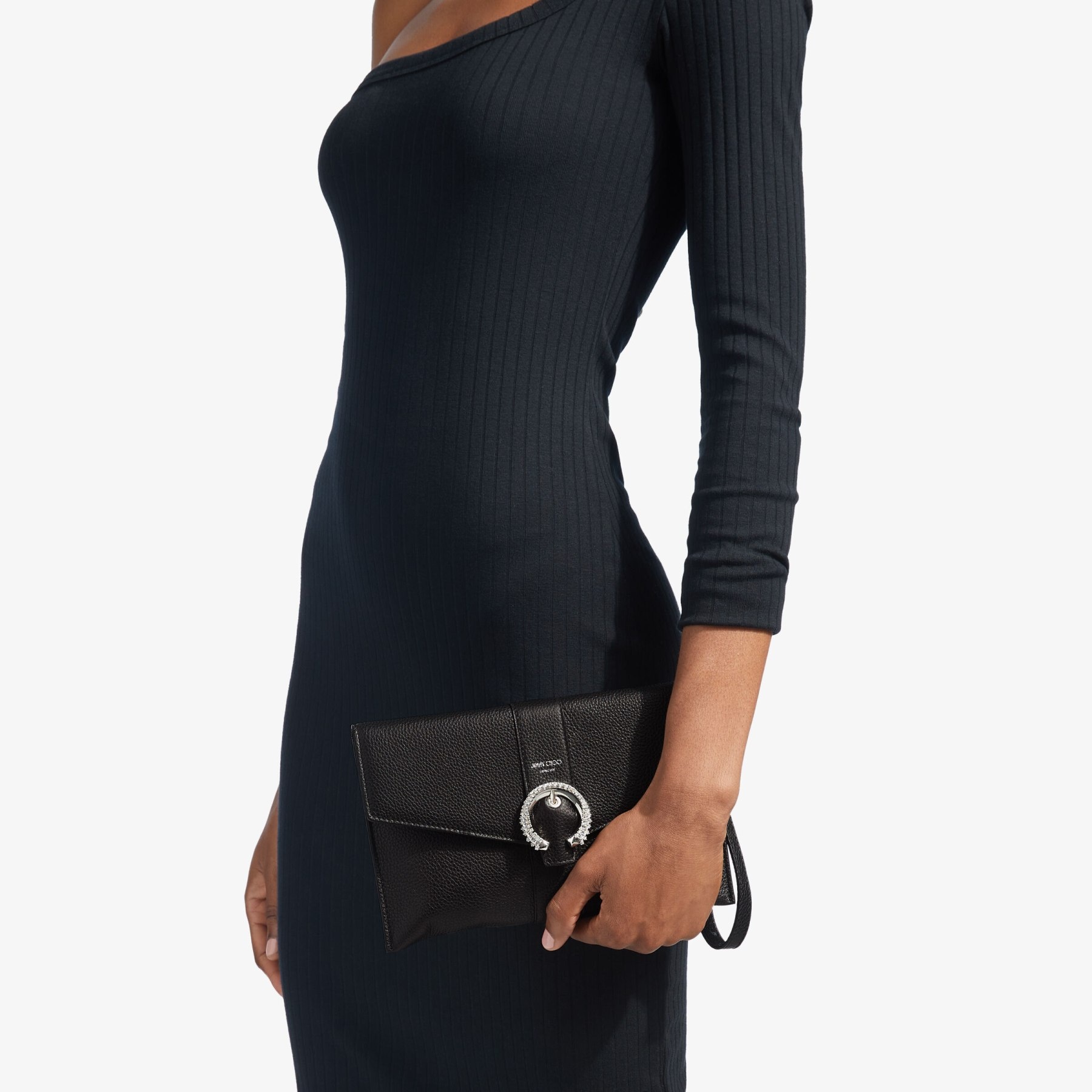 Madeline Envelope
Black Soft Grainy Calf Pouch with Crystal Buckle - 2