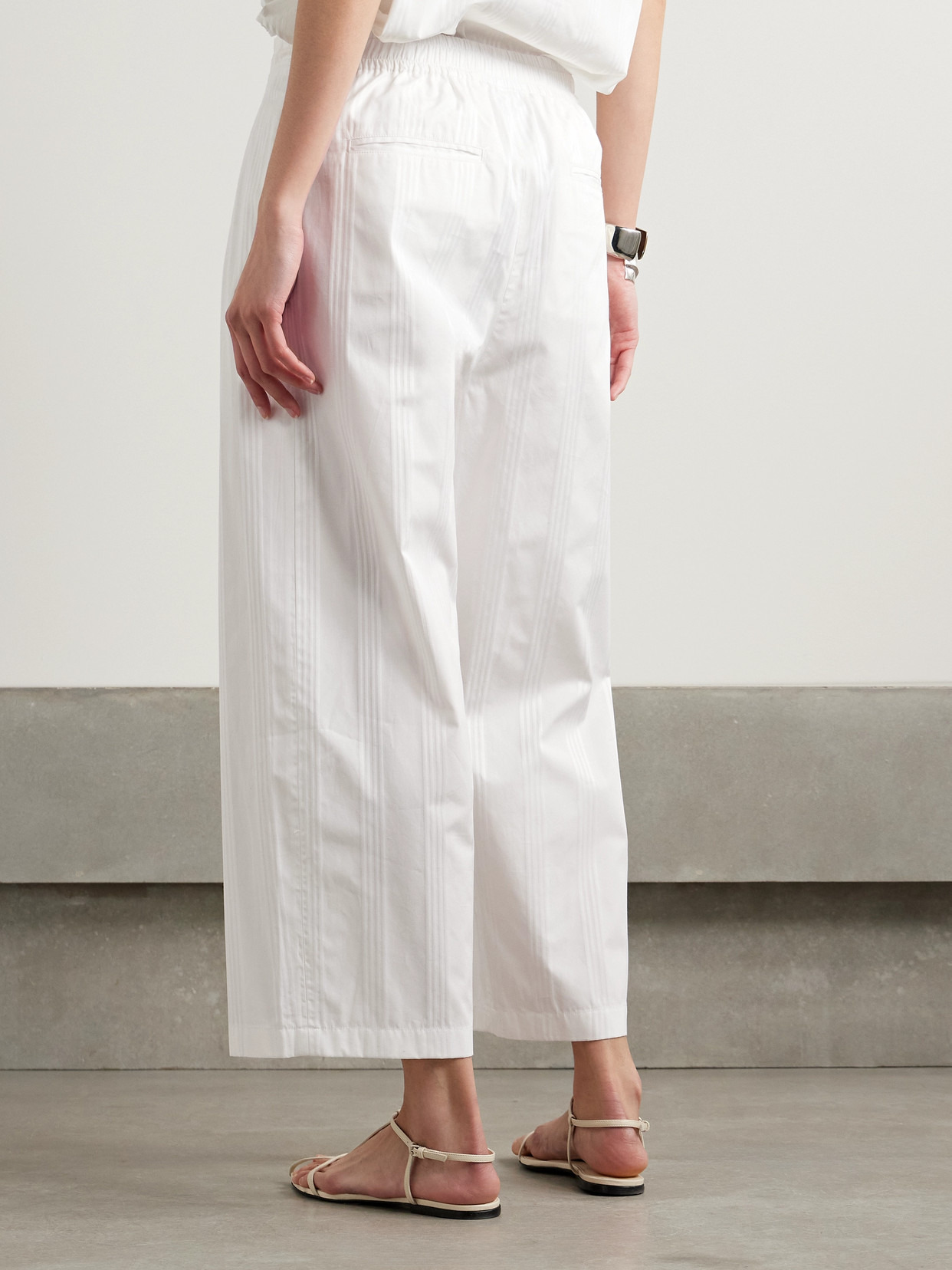 Pleated Striped Organic Cotton-jacquard Wide-leg Pants - 3