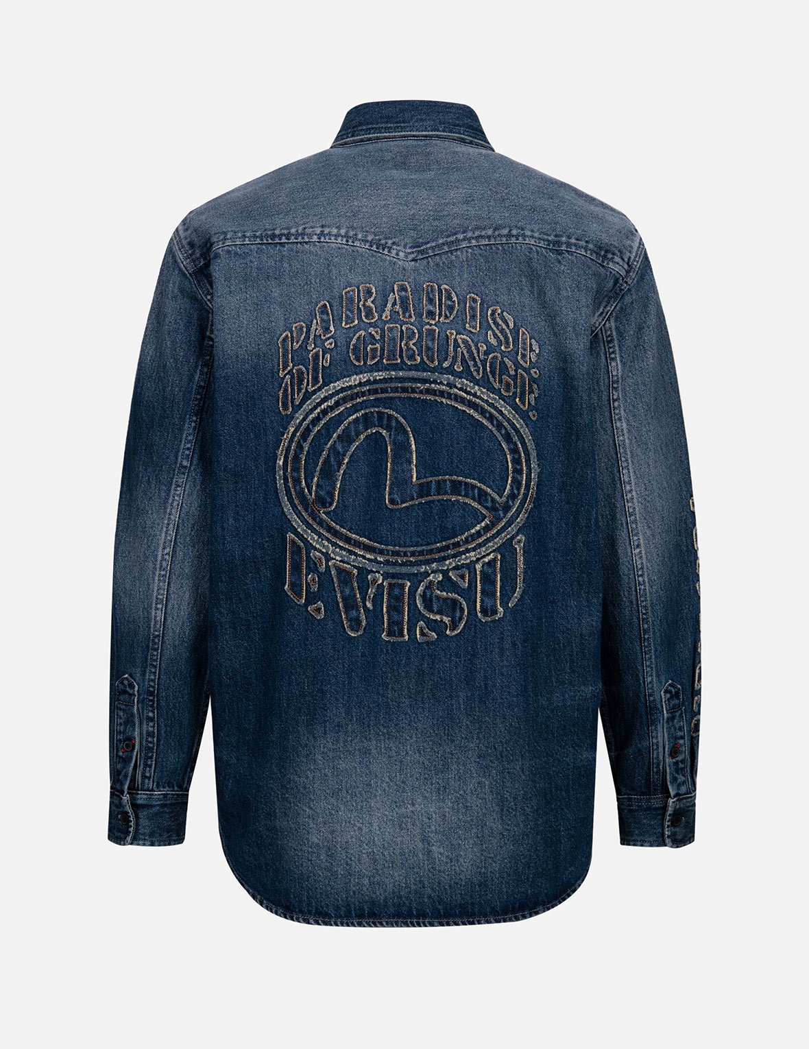 GRUNGE STYLE LOGO AND SEAGULL APPLIQUÉ RELAX FIT DENIM SHIRT - 1