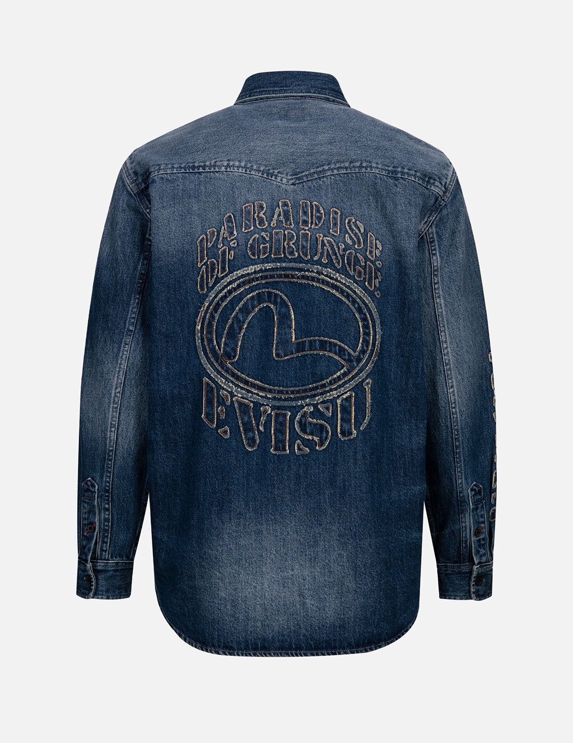 GRUNGE STYLE LOGO AND SEAGULL APPLIQUÉ RELAX FIT DENIM SHIRT - 2