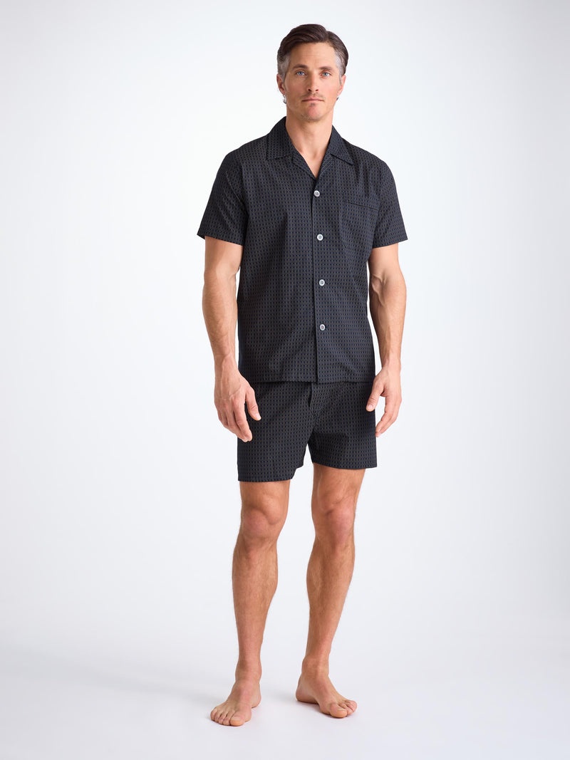 Men's Short Pajamas Cotton Batiste Navy Jungle Leaf Print - 2