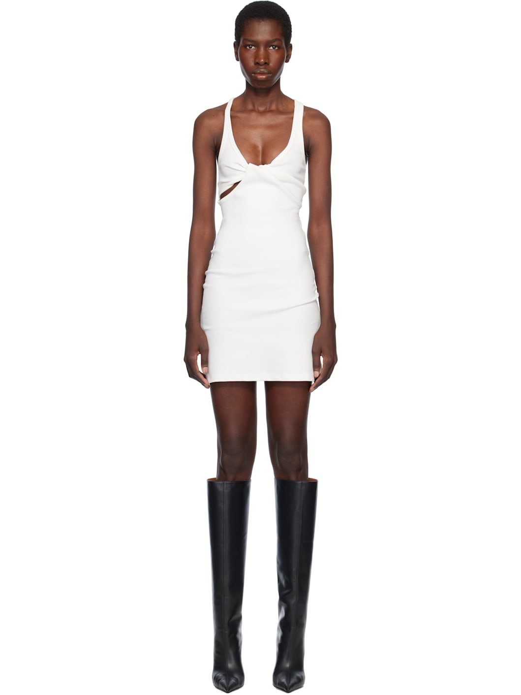White Twist 90's Rib Minidress - 1