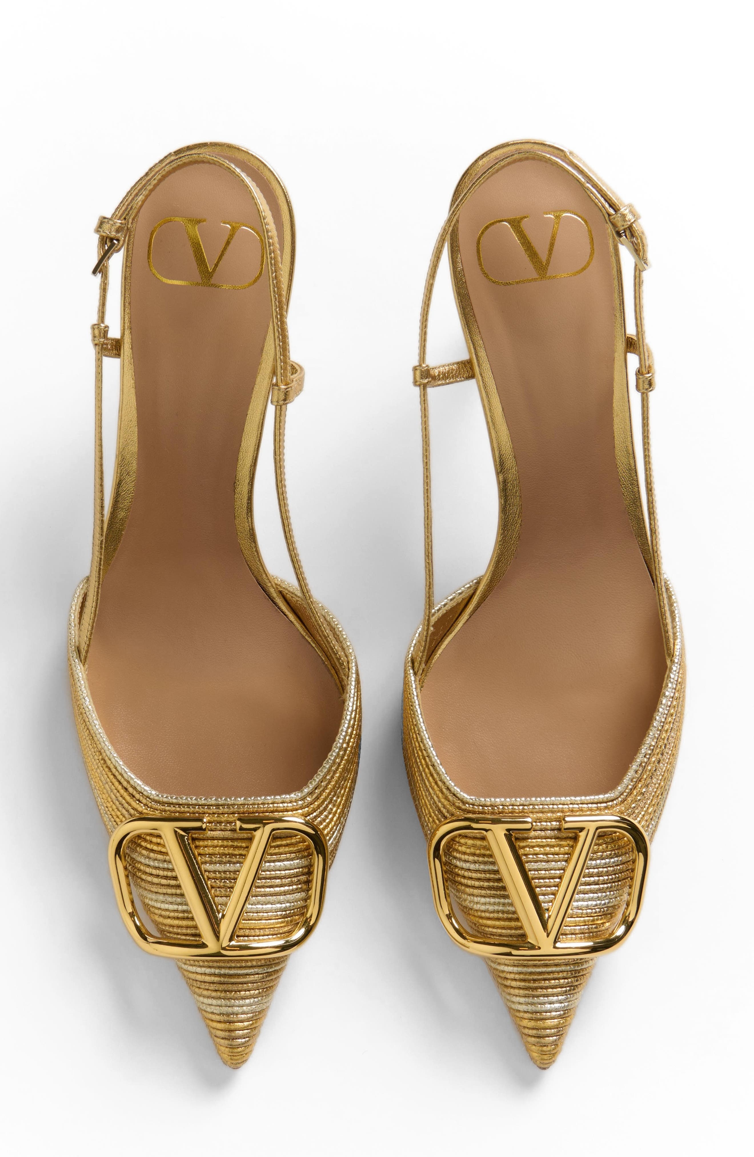 Valentino Garavani VLOGO Signature Metallic Slingback Pump in Gold at Nordstrom - 6