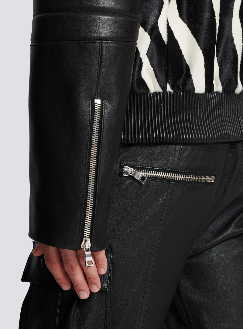 Leather bomber with zebra motif 9
