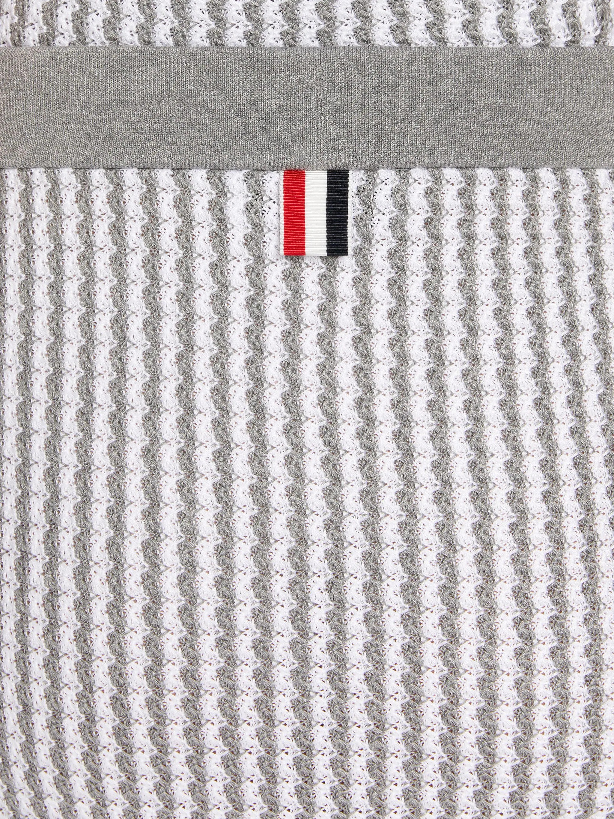 Light Grey University Stripe Cotton Tweed Engineered Stripe Side Vent Calf Length Skirt - 6
