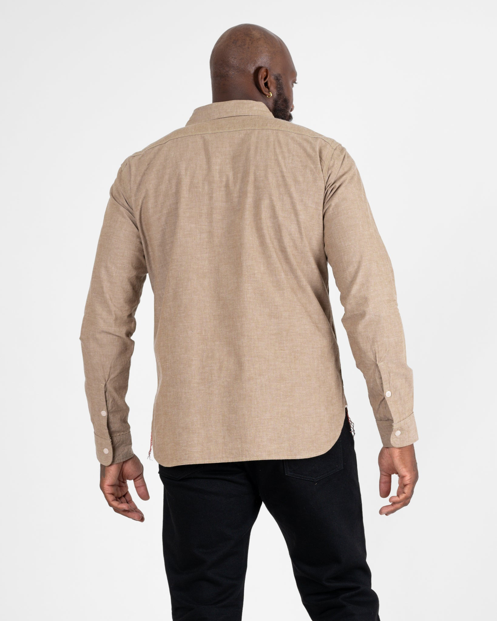 IHSH-344-KHA 10oz Selvedge Chambray Work Shirt - Khaki - 3