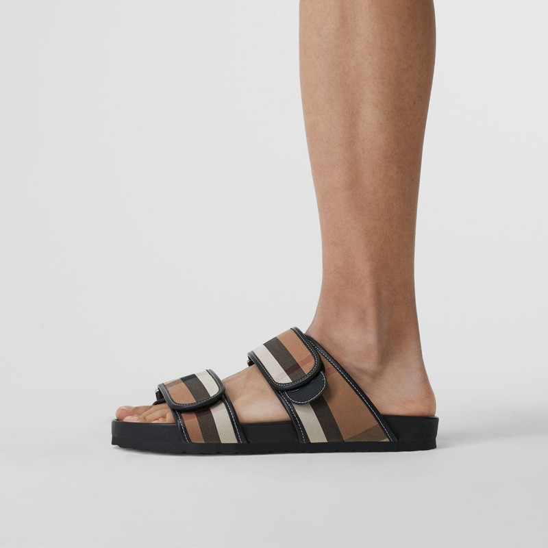Check Cotton and Leather Sandals 7
