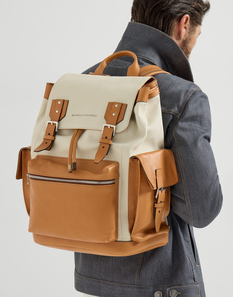 Grained calfskin and cowhide city backpack 4