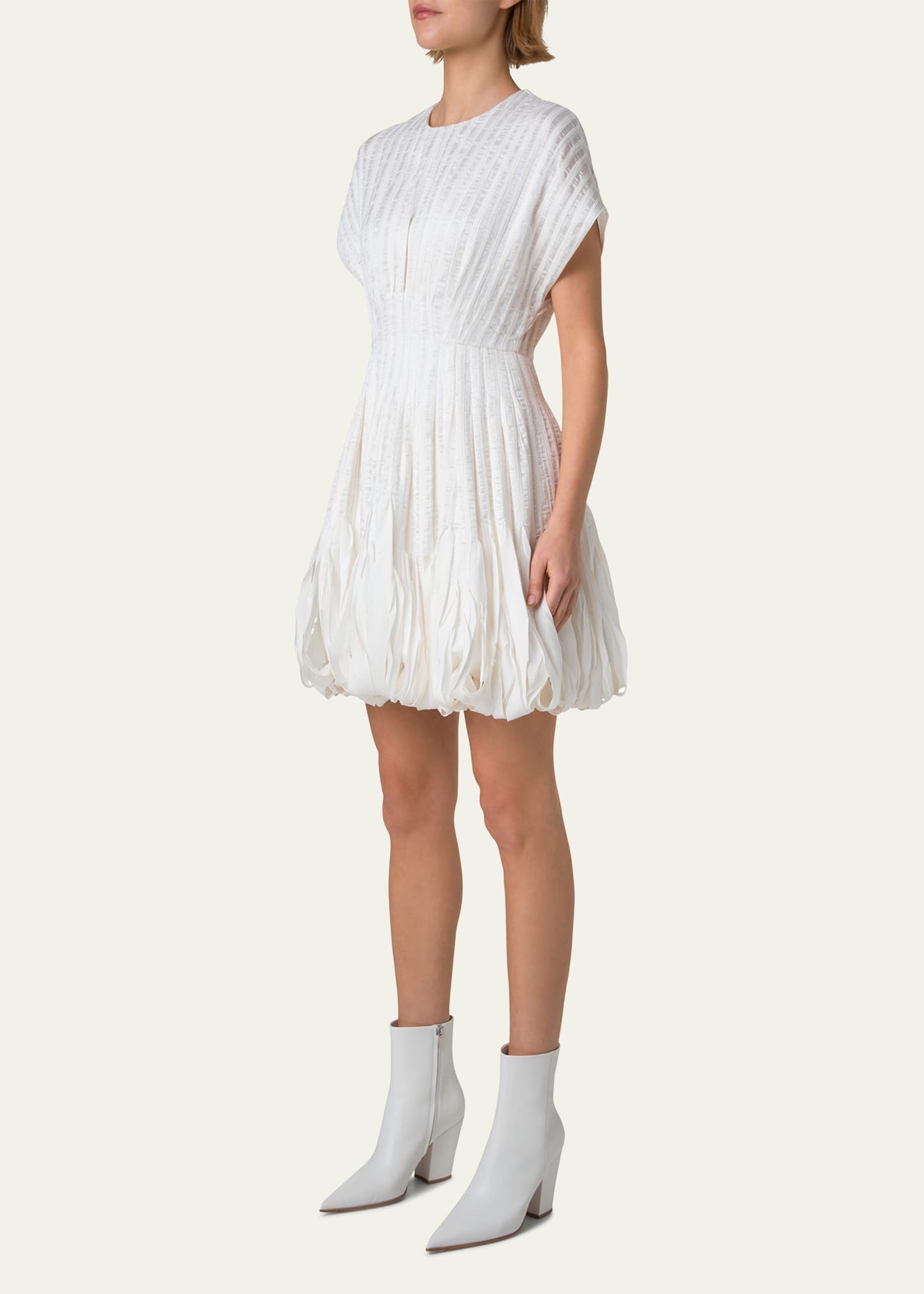 Textured Silk Bubble-Hem Mini Dress - 4