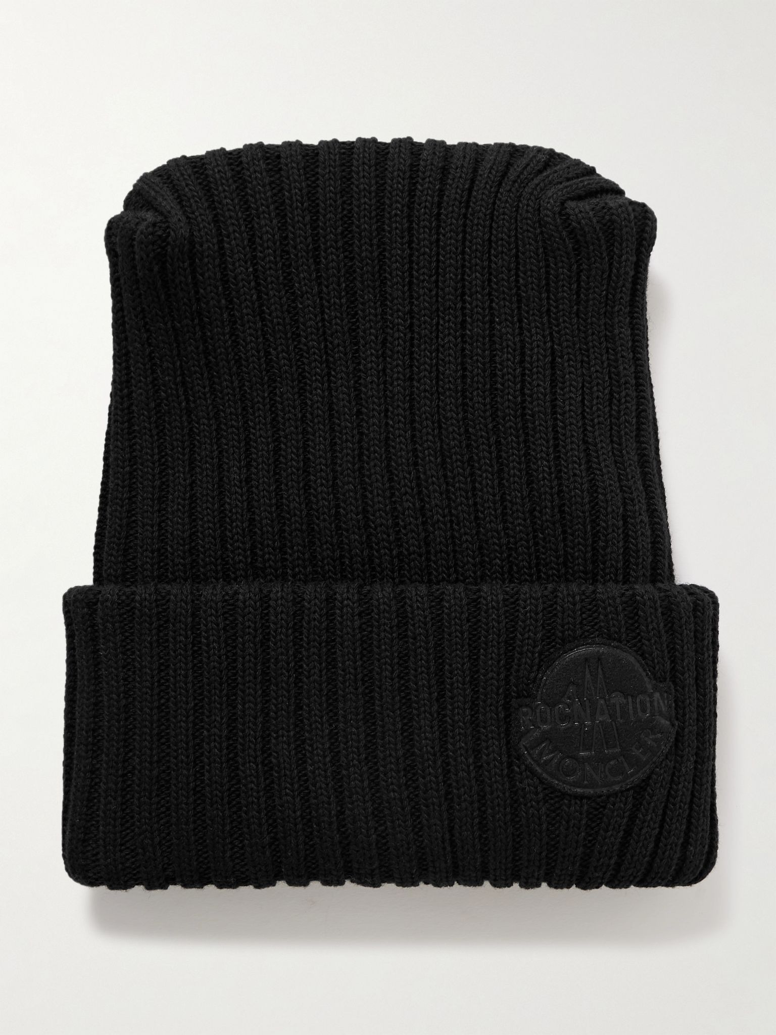 + Roc Nation by Jay-Z Logo-Appliquéd Ribbed Virgin Wool Beanie Black - 1