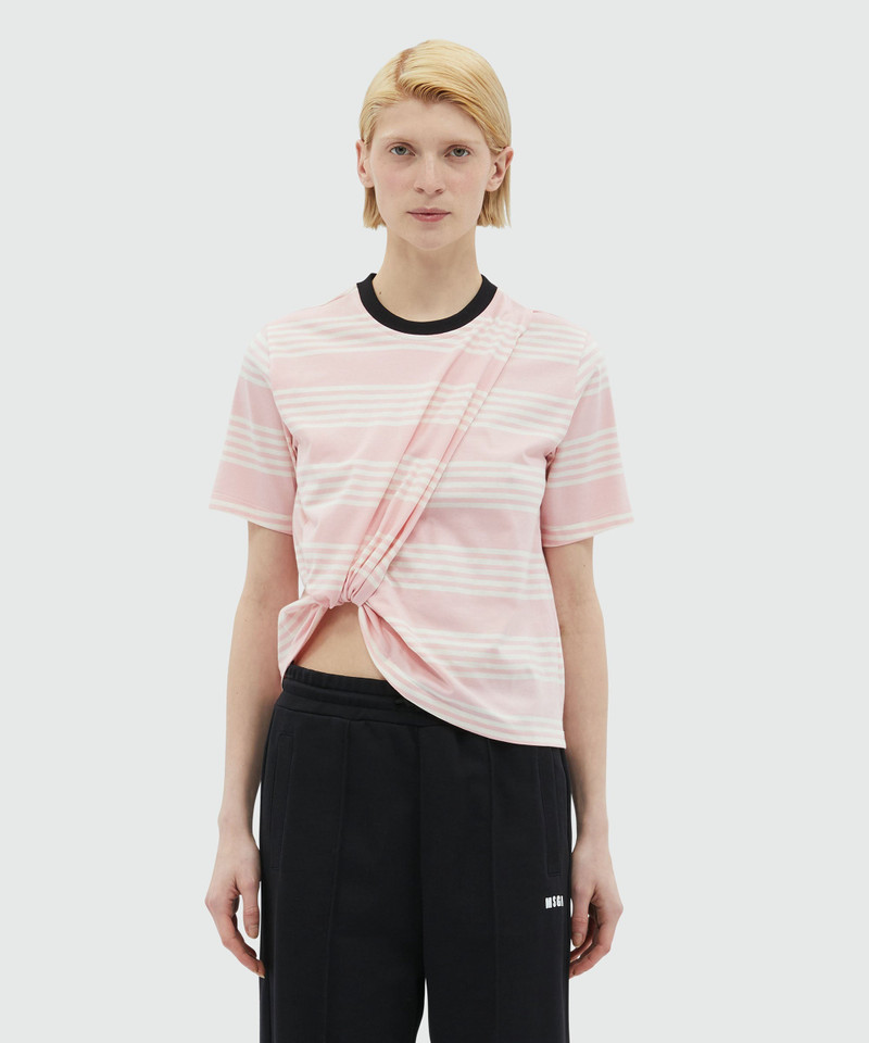 MSGM Striped and knotted cotton T-Shirt outlook