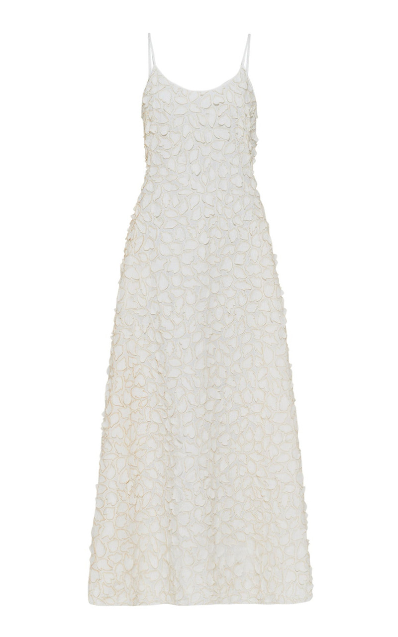 Nexus Embroidered Leaves Maxi Dress in Ivory Linen 1