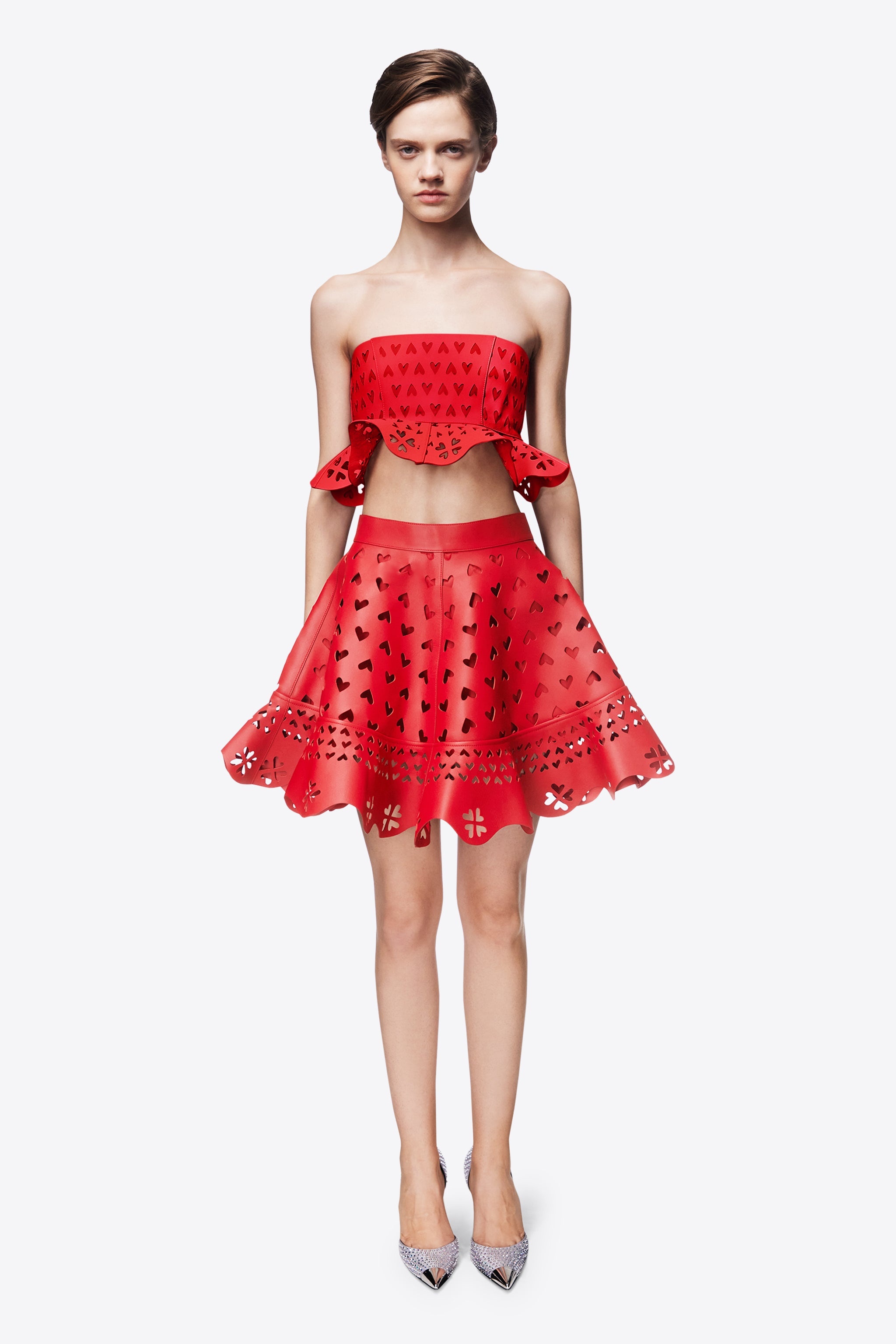 LASER-CUT LEATHER HEART MINI SKIRT - 3