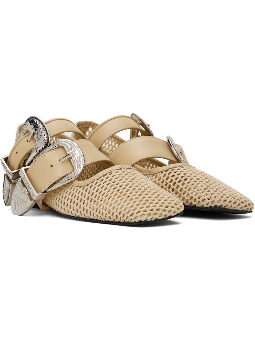 SSENSE Exclusive Beige Crochet Net Jet Ballerina Flats - 4