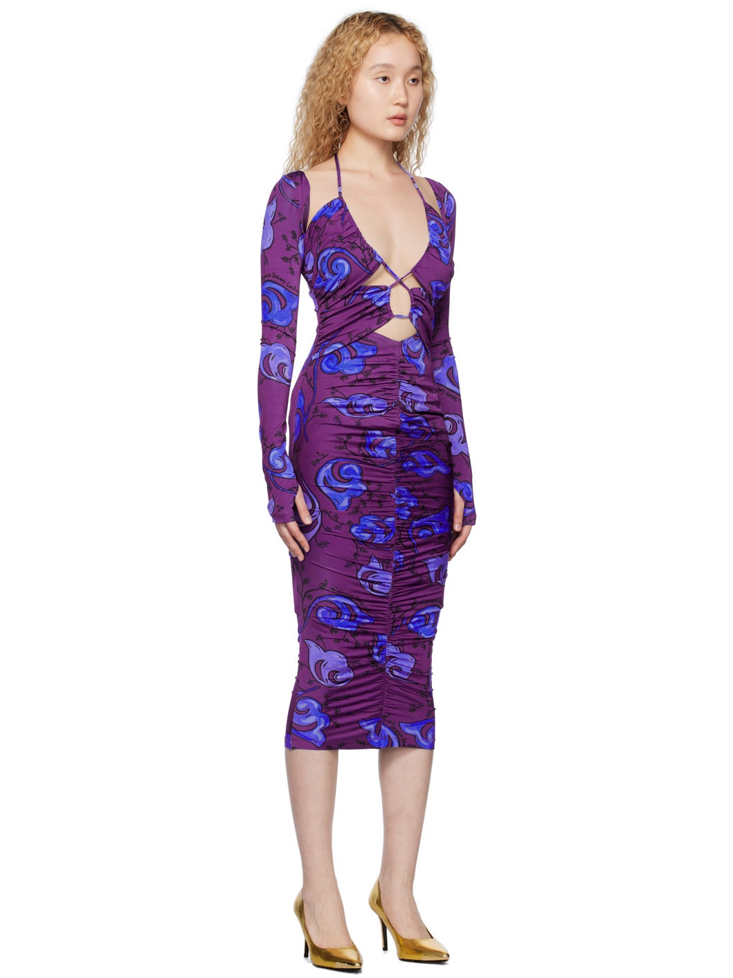 Purple Ruched Midi Dress - 2