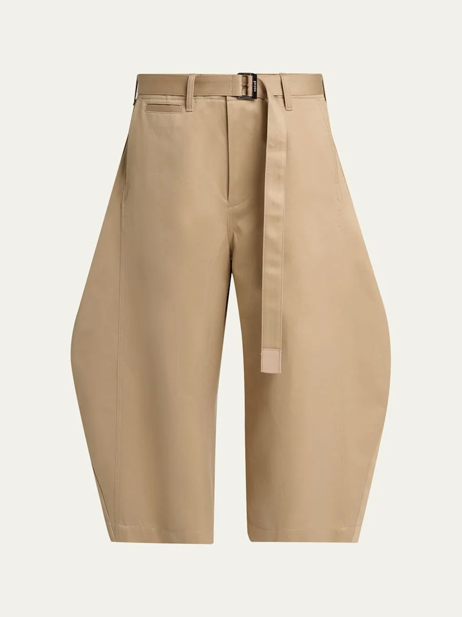 Belted Cotton Chino Barrel-Leg Crop Pants - 1