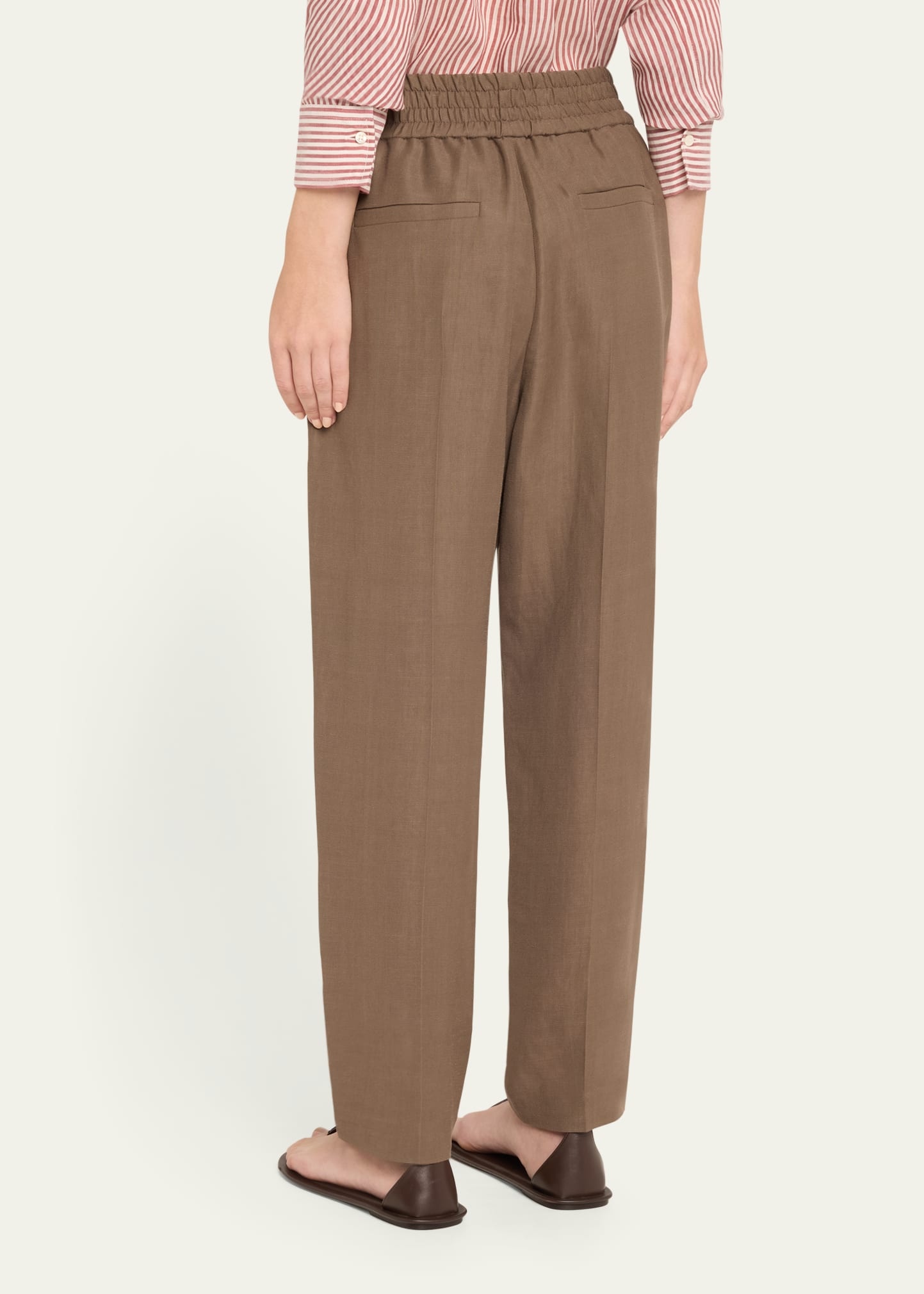 Elasticized Waist Fluid Linen Pants - 3