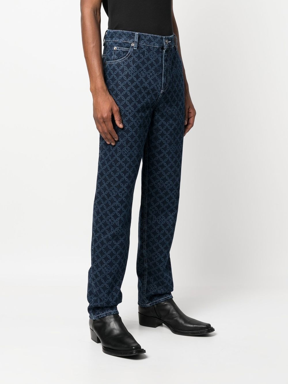 geometric-patterned straight leg jeans - 3