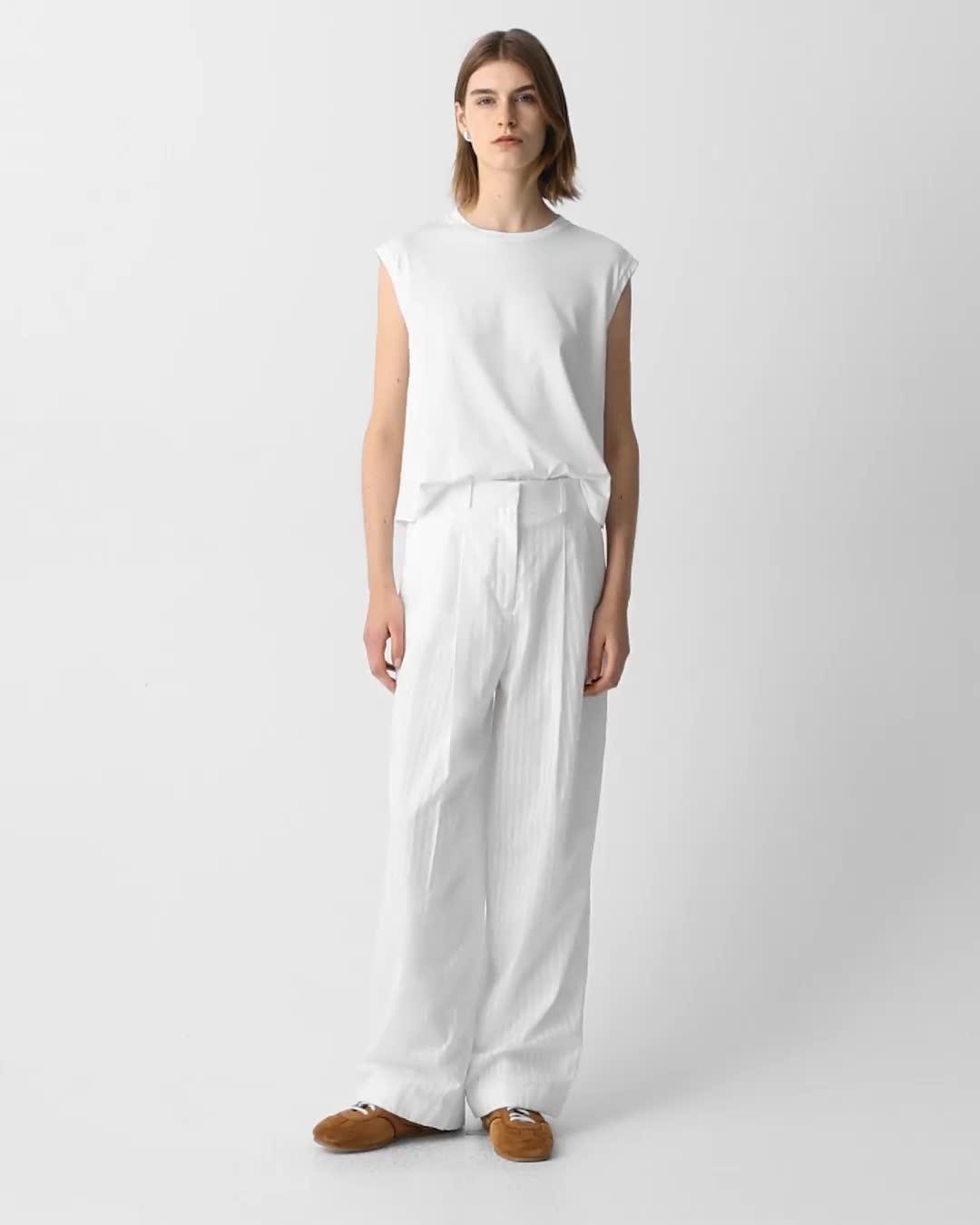 Double Pleat Pant in Linear Cotton - 7