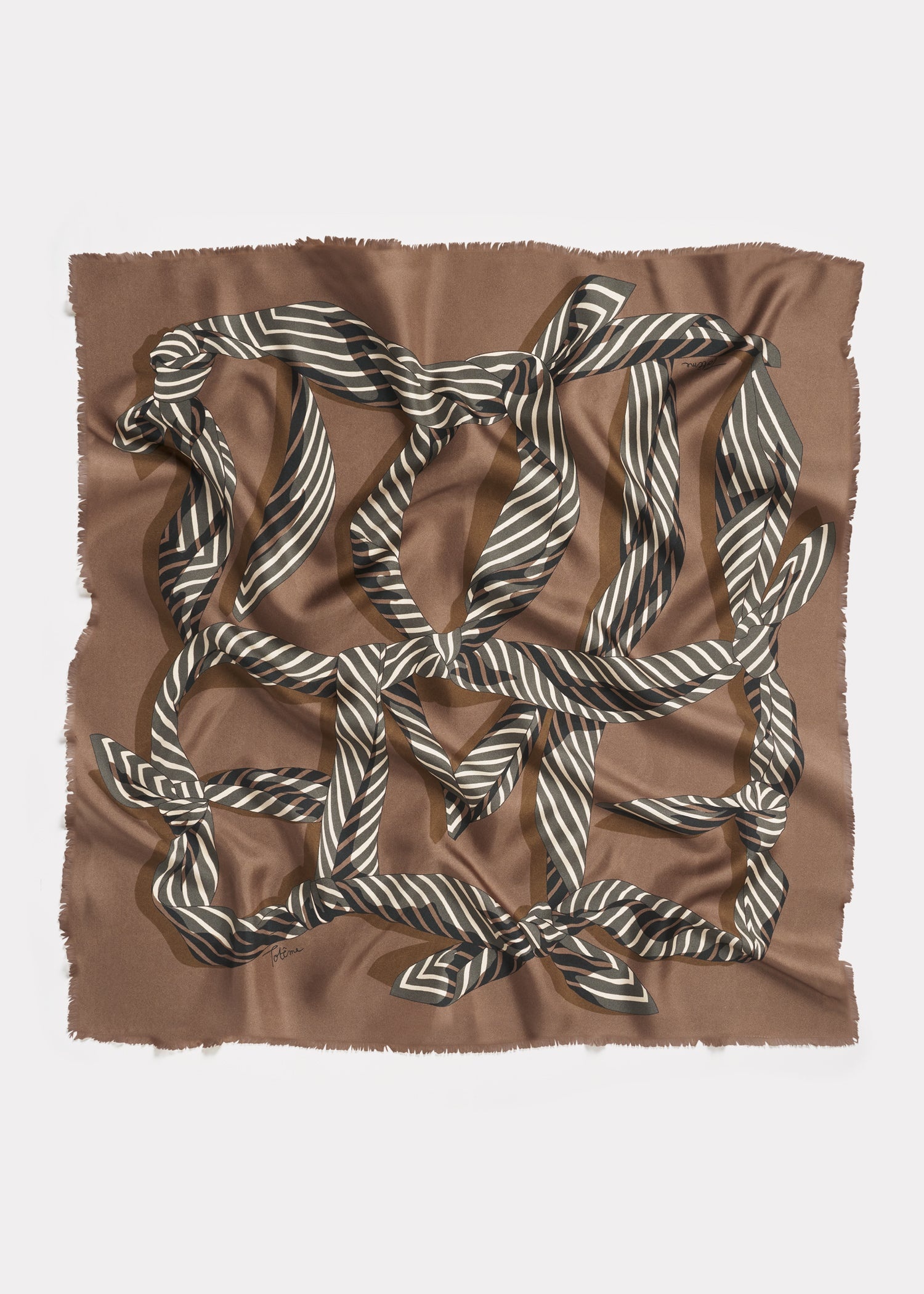 Knotted monogram wool silk blanket scarf brown - 6