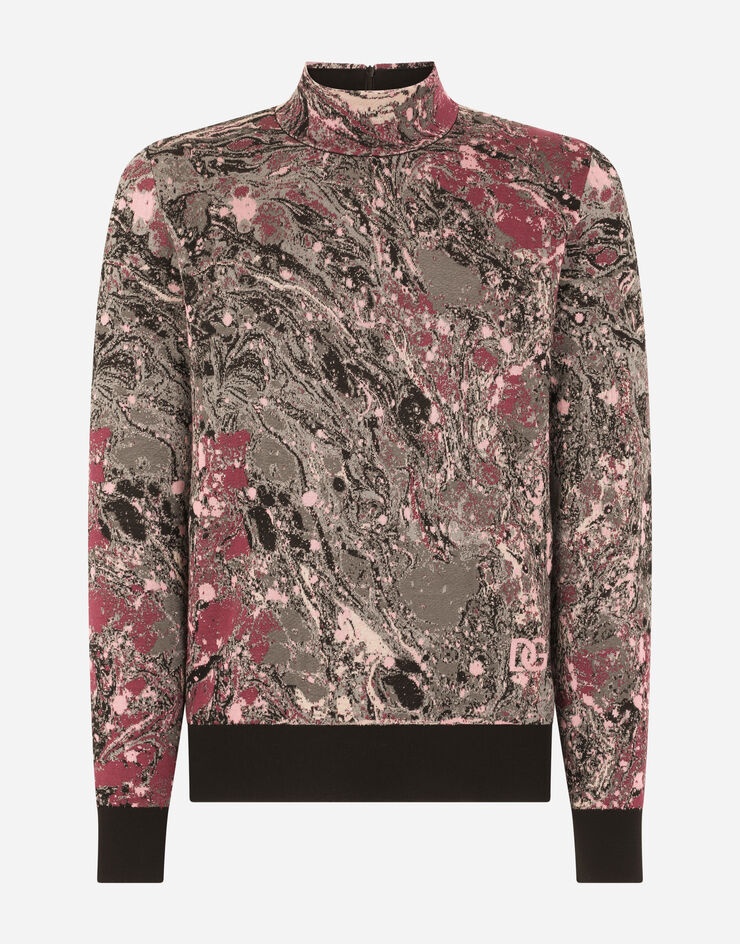 Jacquard turtle-neck sweater with marbled design - 3