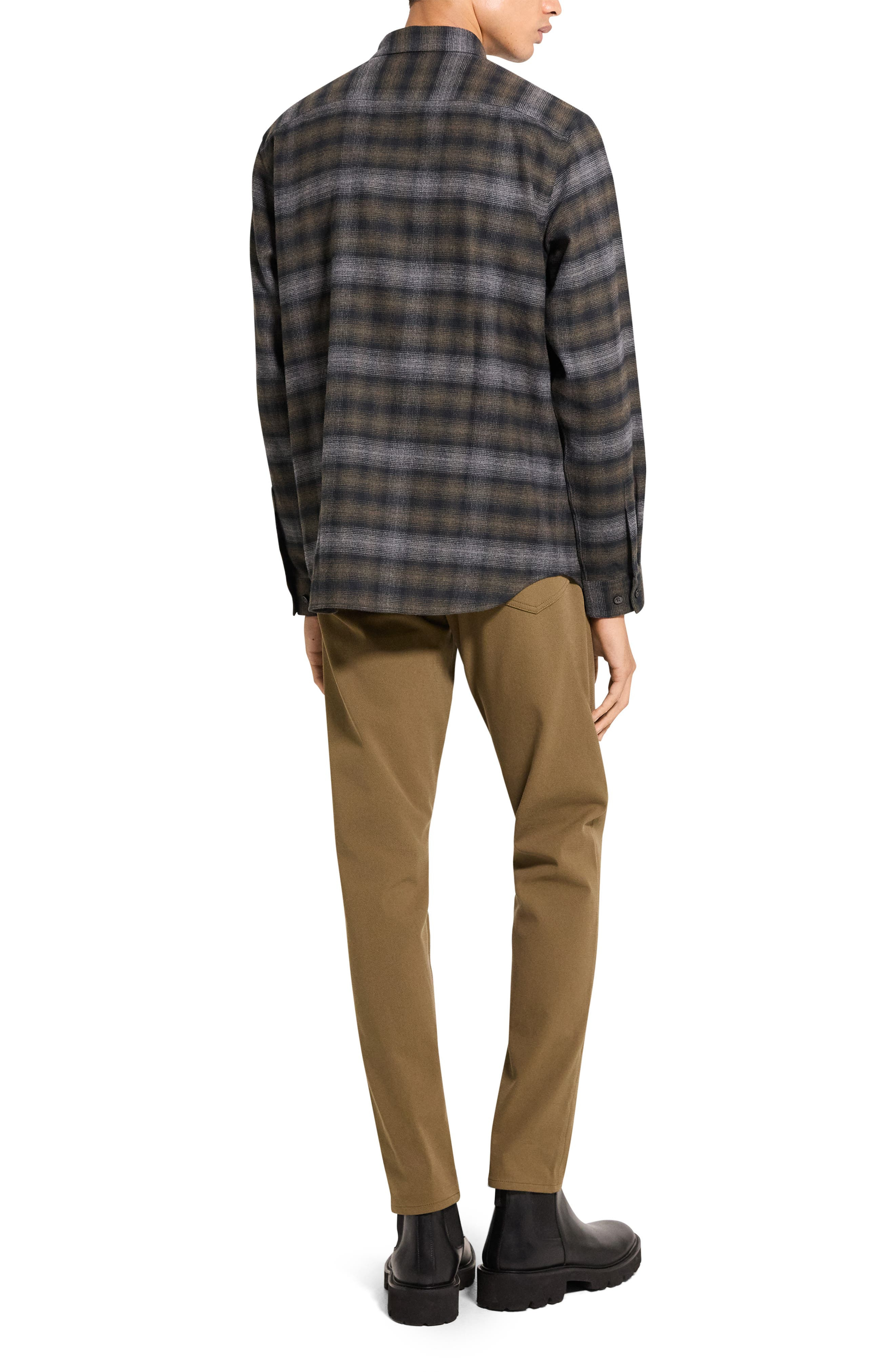 Theory Irving Plaid Cotton Flannel Button-Up Shirt in Duffle Melange-Qi9 at Nordstrom - 6