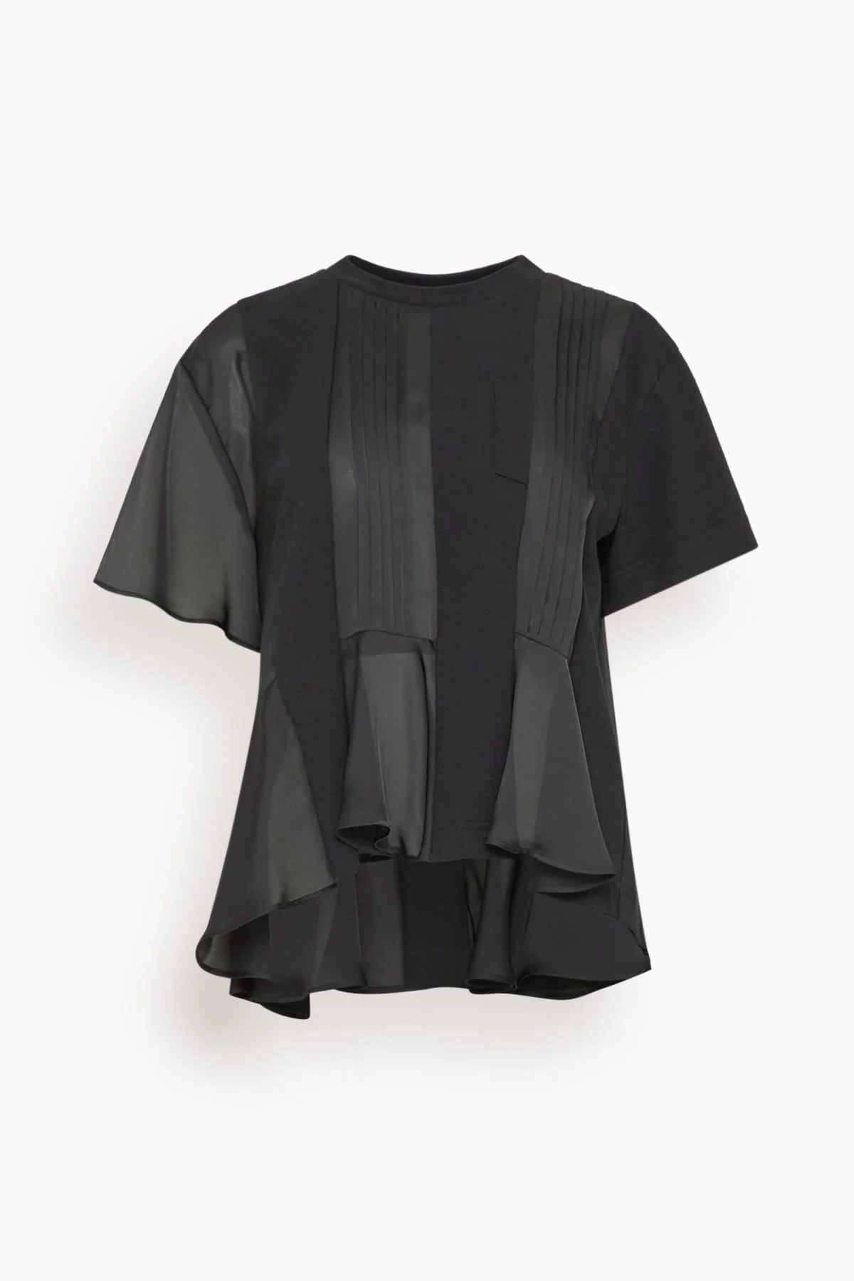 Satin x Cotton Jersey T-Shirt in Black - 1