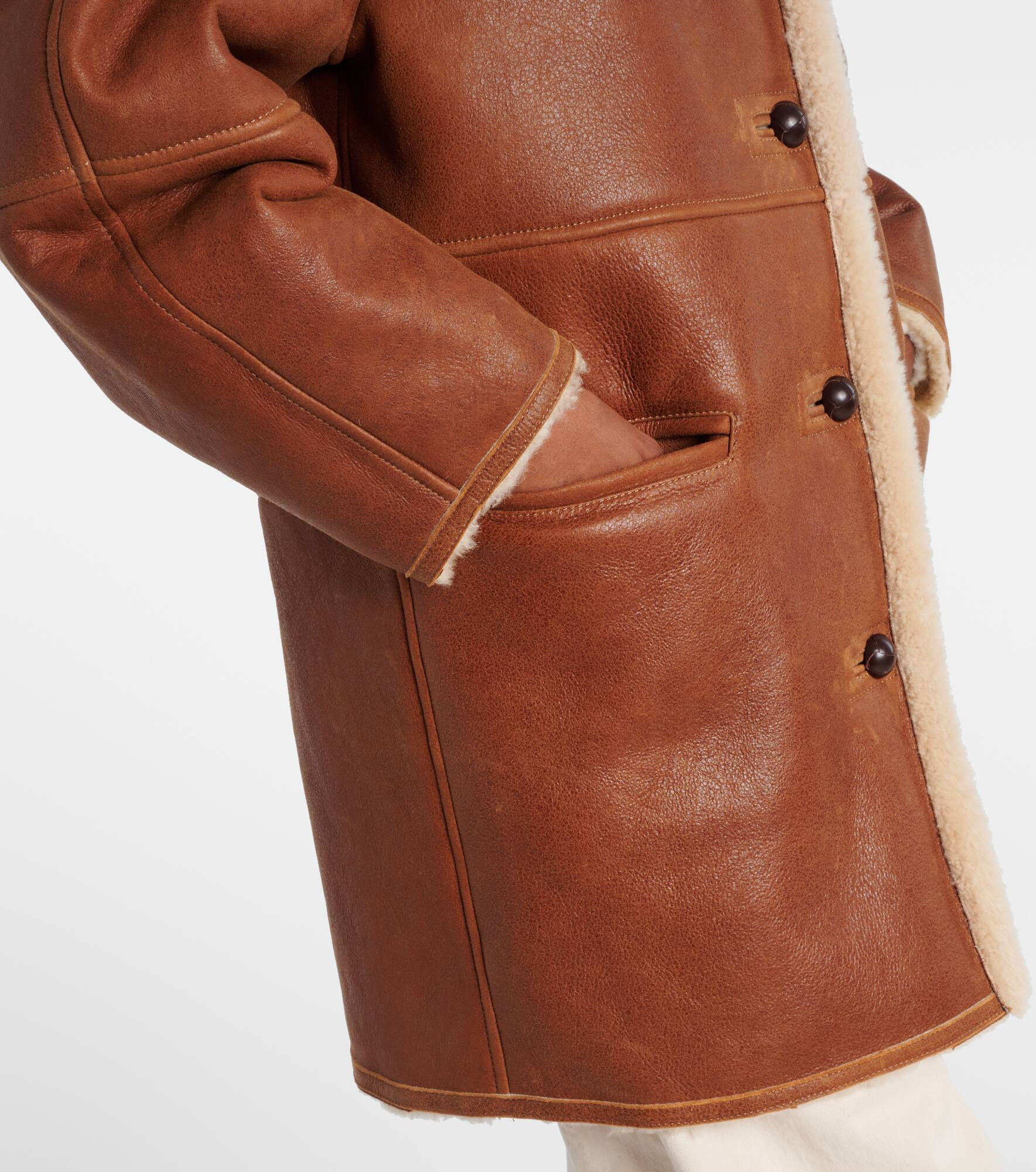 Berthie shearling-trimmed leather coat - 5