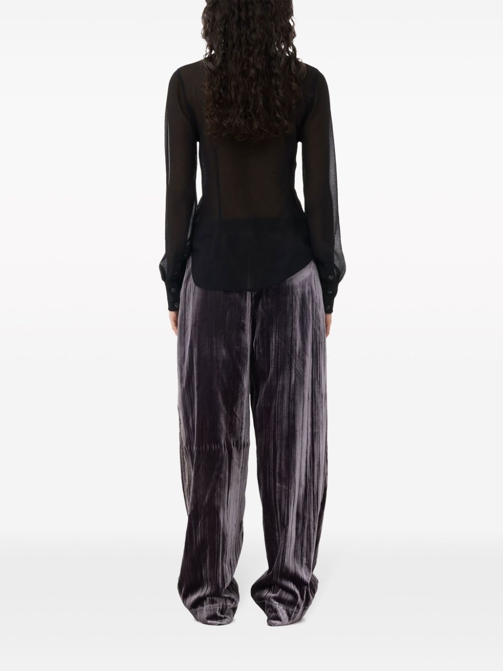 striped velvet-finish straight-leg trousers - 4