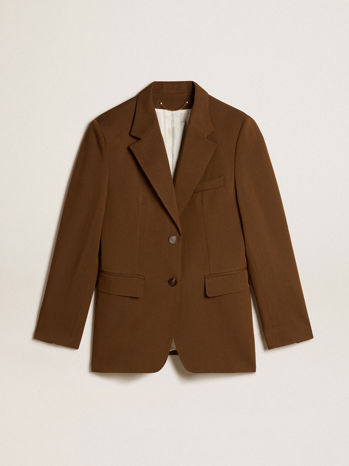 Single-breasted jacket in beech-colored wool with horn buttons - 1