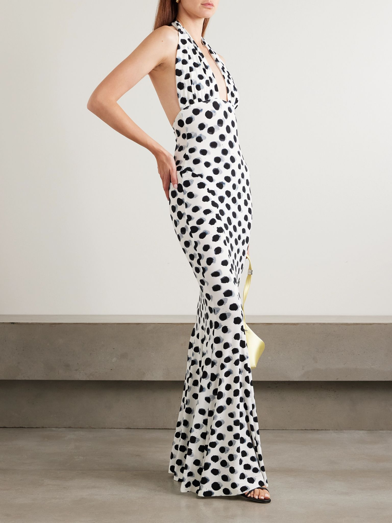 Cutout polka-dot stretch-jersey halterneck gown White - 4