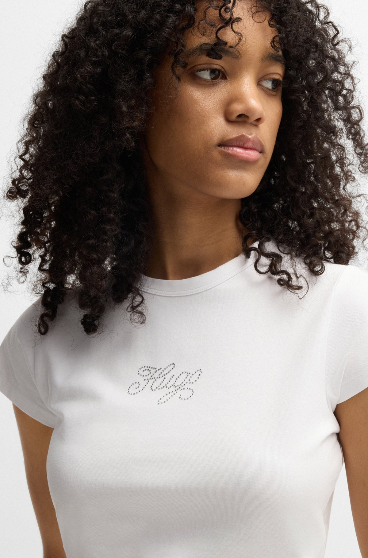 STRETCH-COTTON T-SHIRT WITH CRYSTAL-STUDDED LOGO - 5
