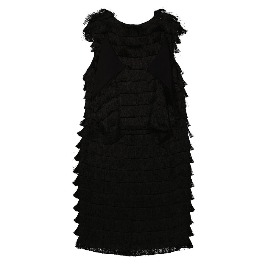 Burberry Ladies Black Fringe Detail Silk Sleeveless Midi Dress - 2