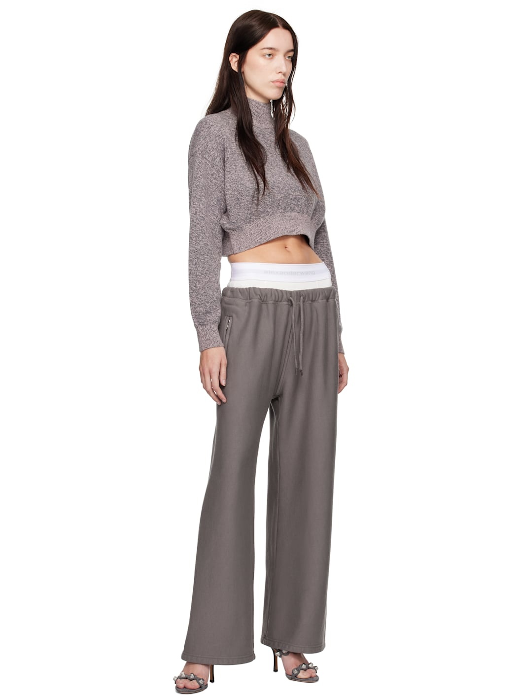 Gray Wide Leg Pre-Styled Logo Brief Sweatpants - 4