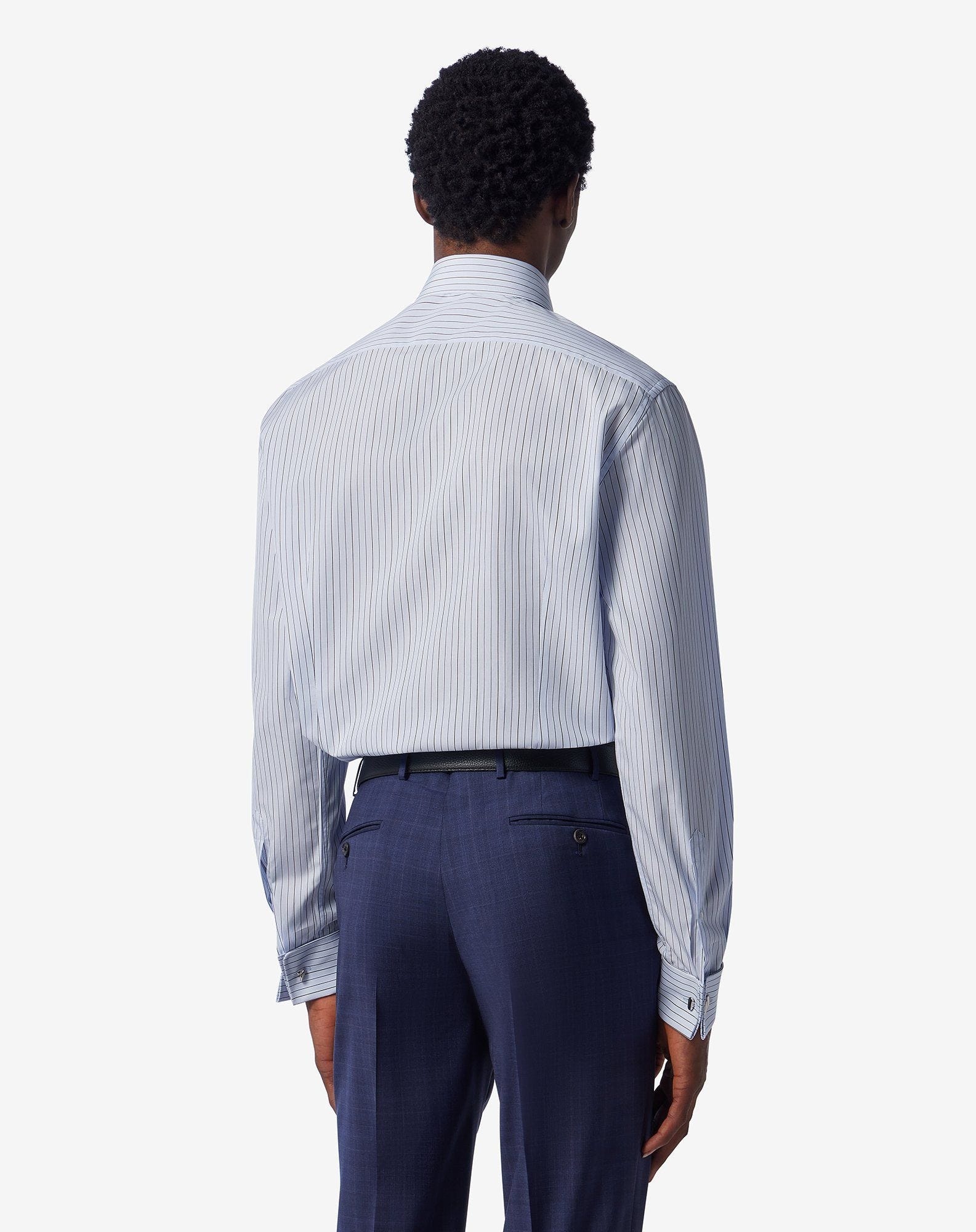 Double-twisted cotton shirt with light blue and black stripes - 3