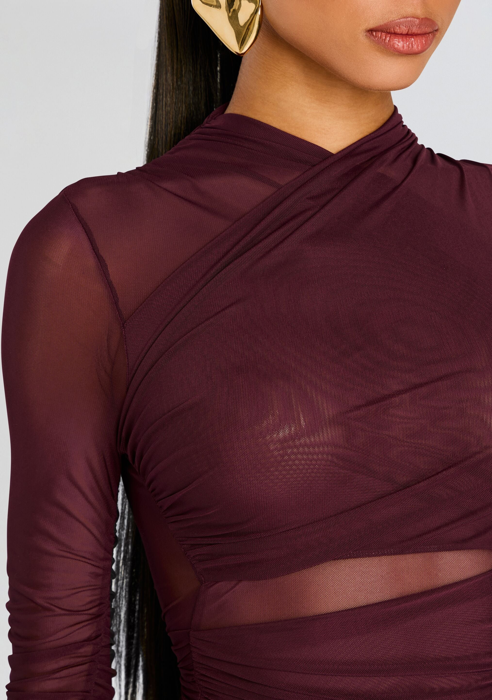 MOXEY RUCHED MESH MINI DRESS - 2