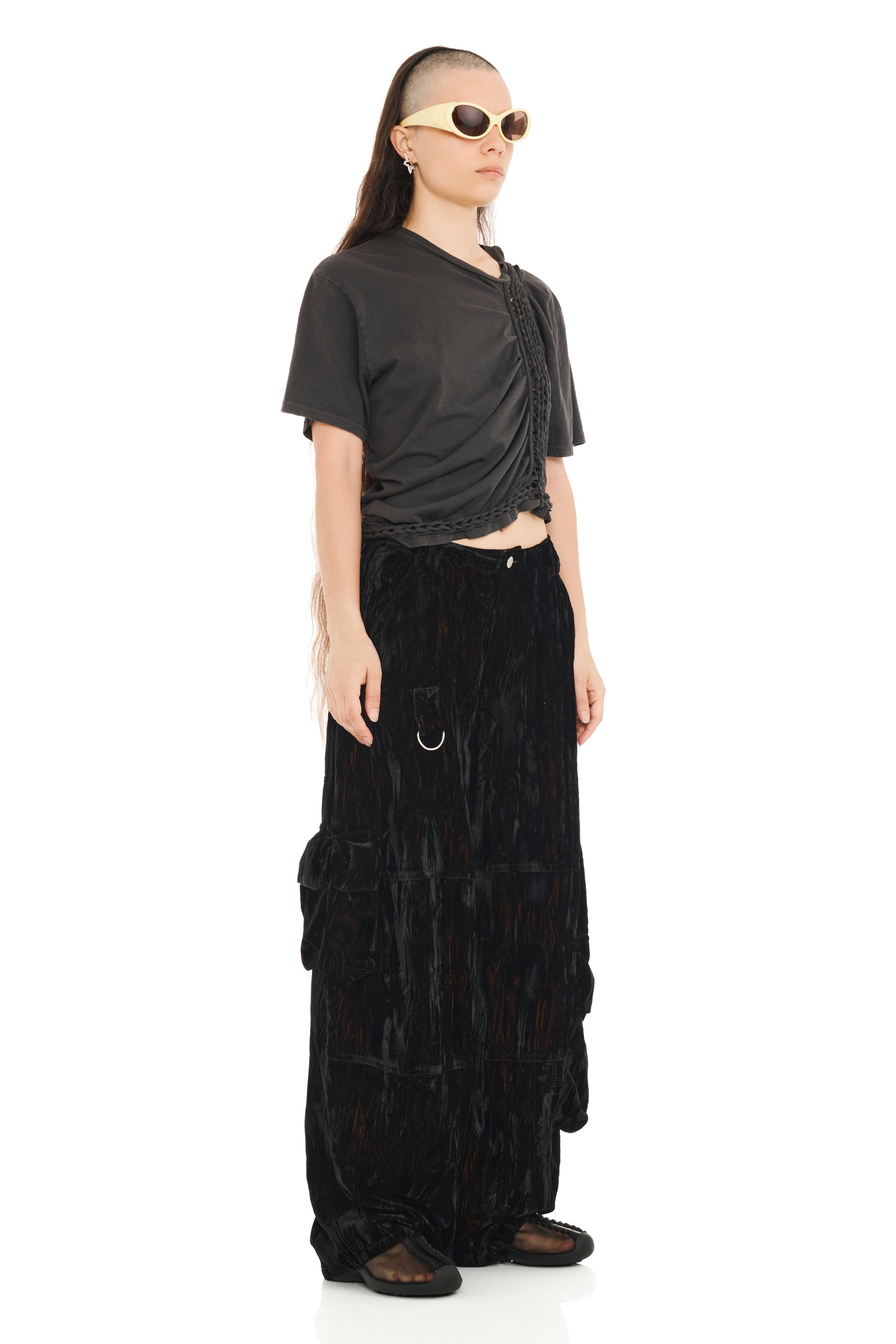 BLACK VELVET LAWN CARGO PANT - 3
