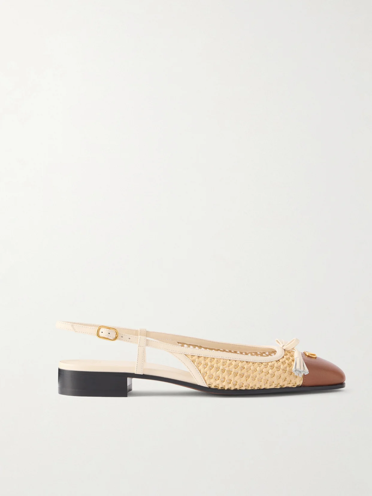 Valet Du Roi Tasseled Leather-trimmed And Raffia Slingback Ballet Flats - 1