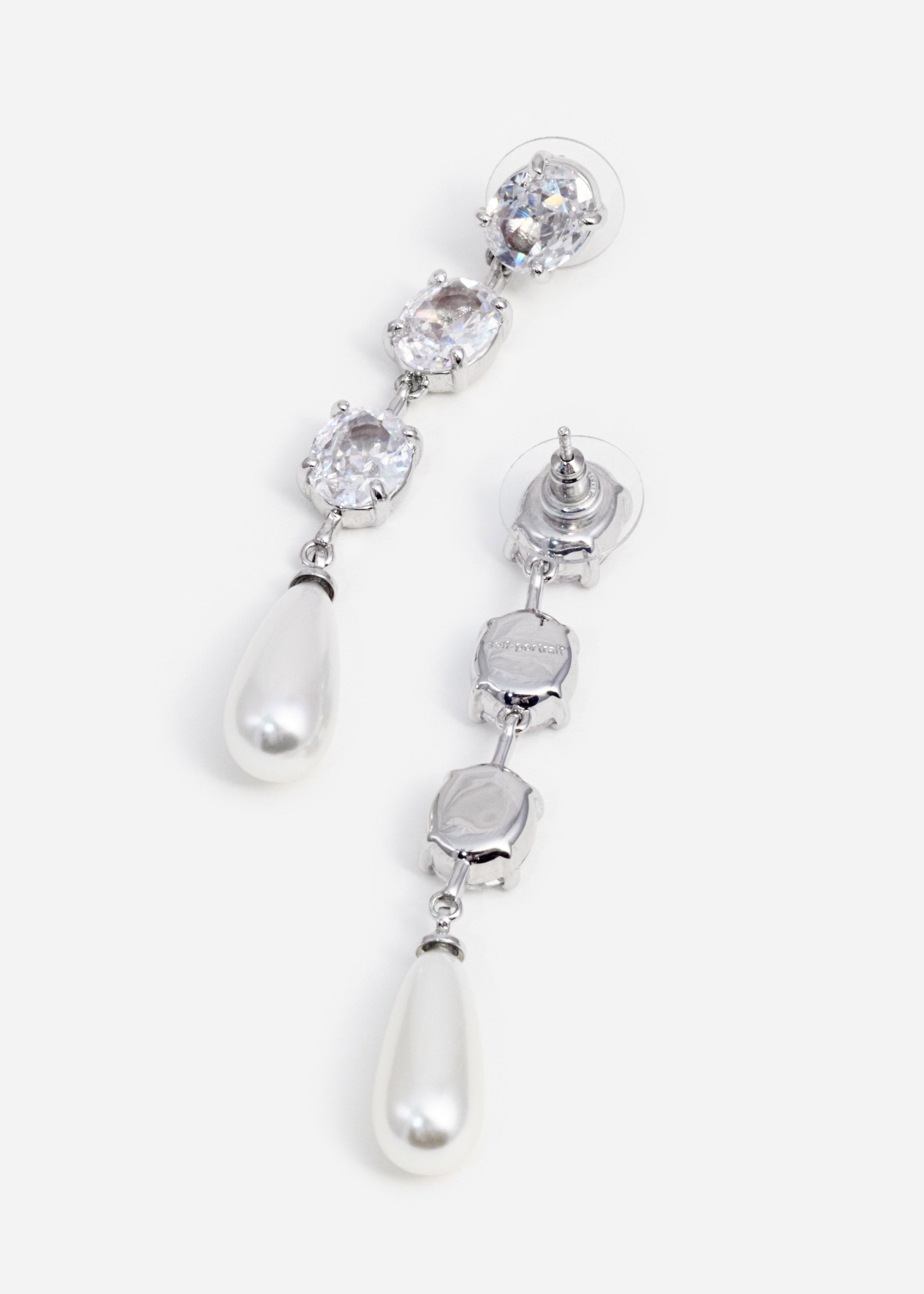 Tiered Crystal Pearl Droplet Earrings - 2