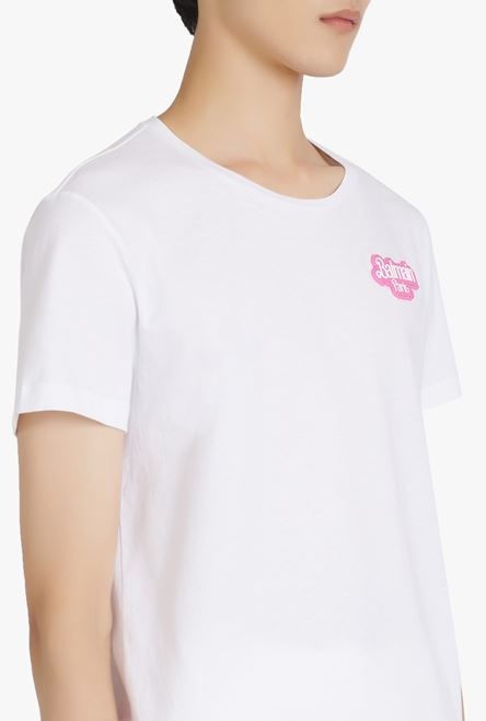 Balmain x Barbie - White eco-designed cotton T-shirt with small pink Balmain Paris logo print - 6